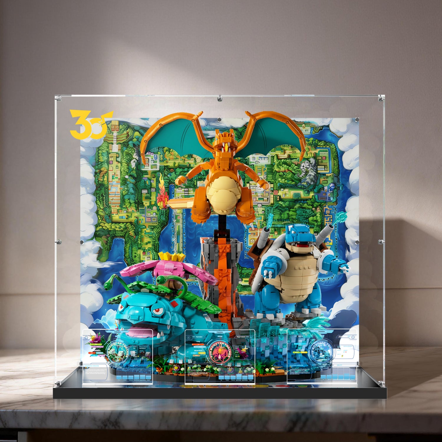 LED Light Acrylic Display Case for LEGO® Pokémon 72153 Venusaur, Charizard and Blastoise (LEGO® Set NOT Include)