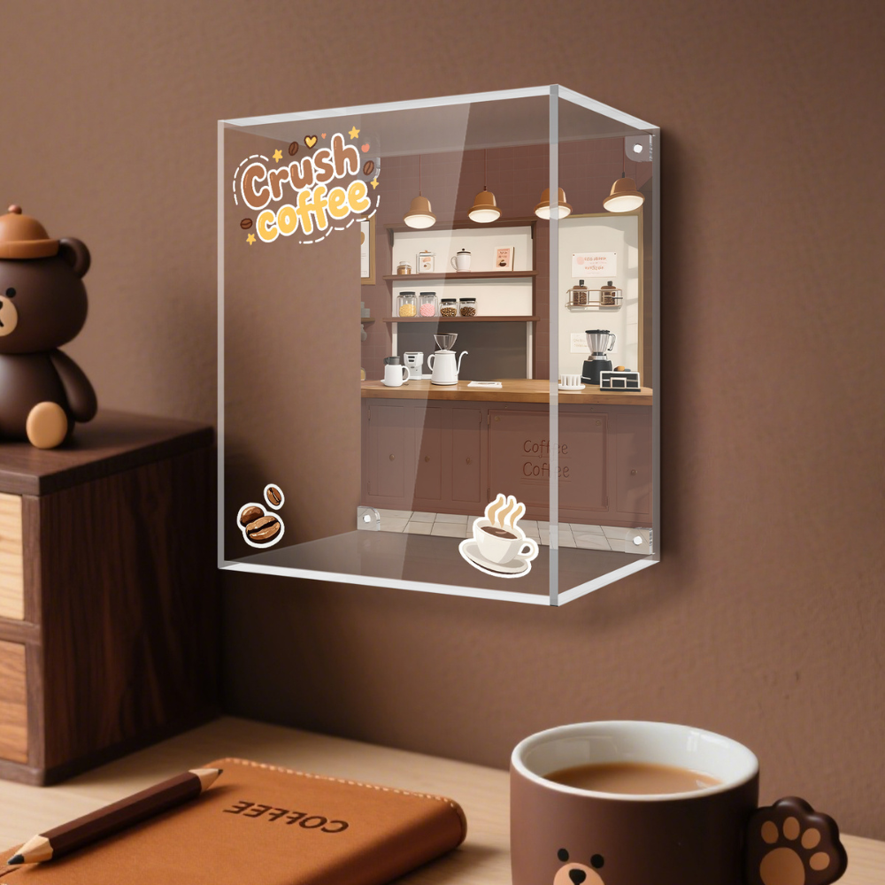 Acrylic Integrated Display Box for POP MART® DIMOO "Crush on Coffee Series" (Model Not Included).