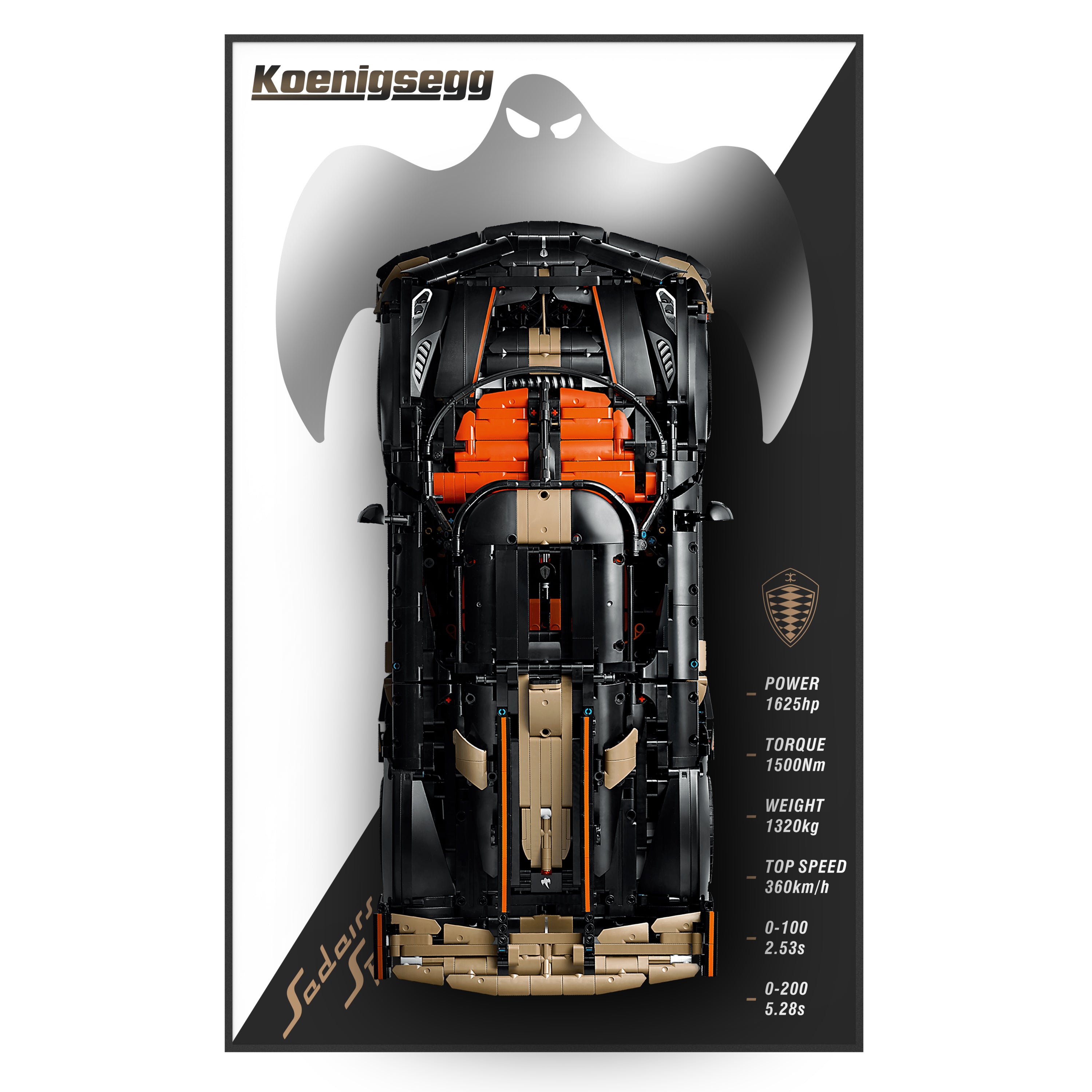 Acrylic Display Wall Mount for Technic 42232 Koenigsegg Sadair's Spear Megacar (LEGO® Set Not Included).