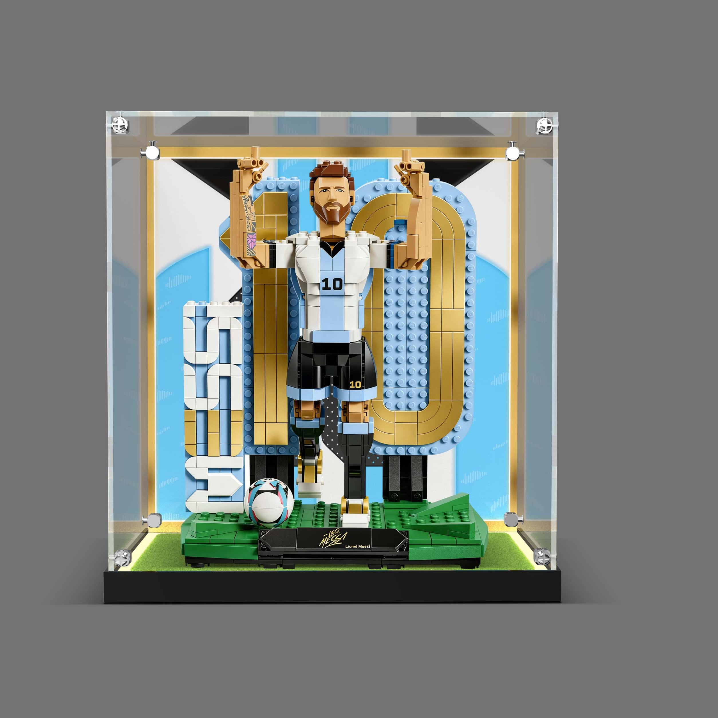 LED Light Acrylic Display Case for LEGO® Editions 43015 Lionel Messi – Football Legend (LEGO® Set NOT Included)