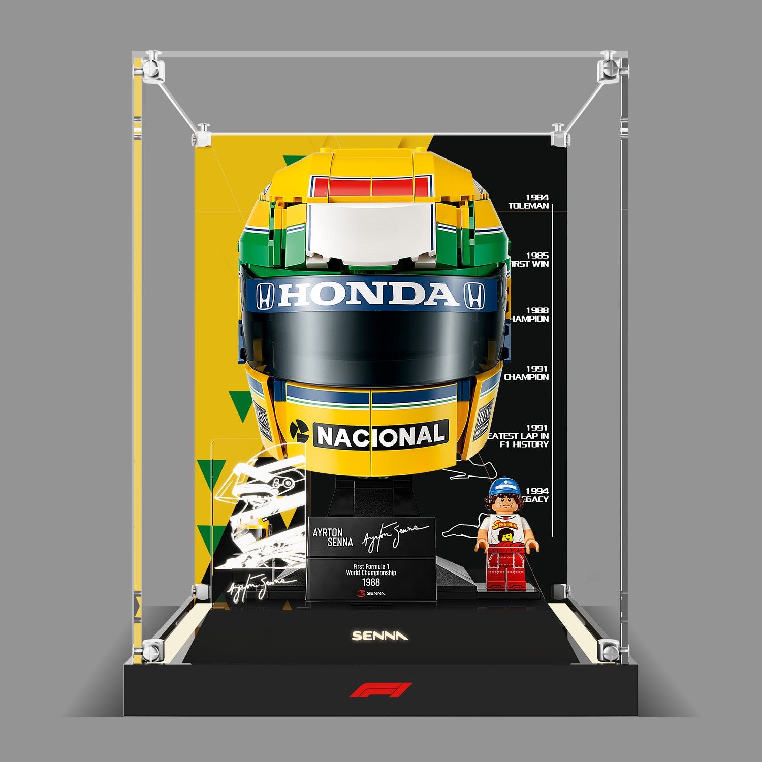 LED Light Acrylic Display Case for LEGO® Editions 43024 Ayrton Senna Helmet (LEGO® Set NOT Included)