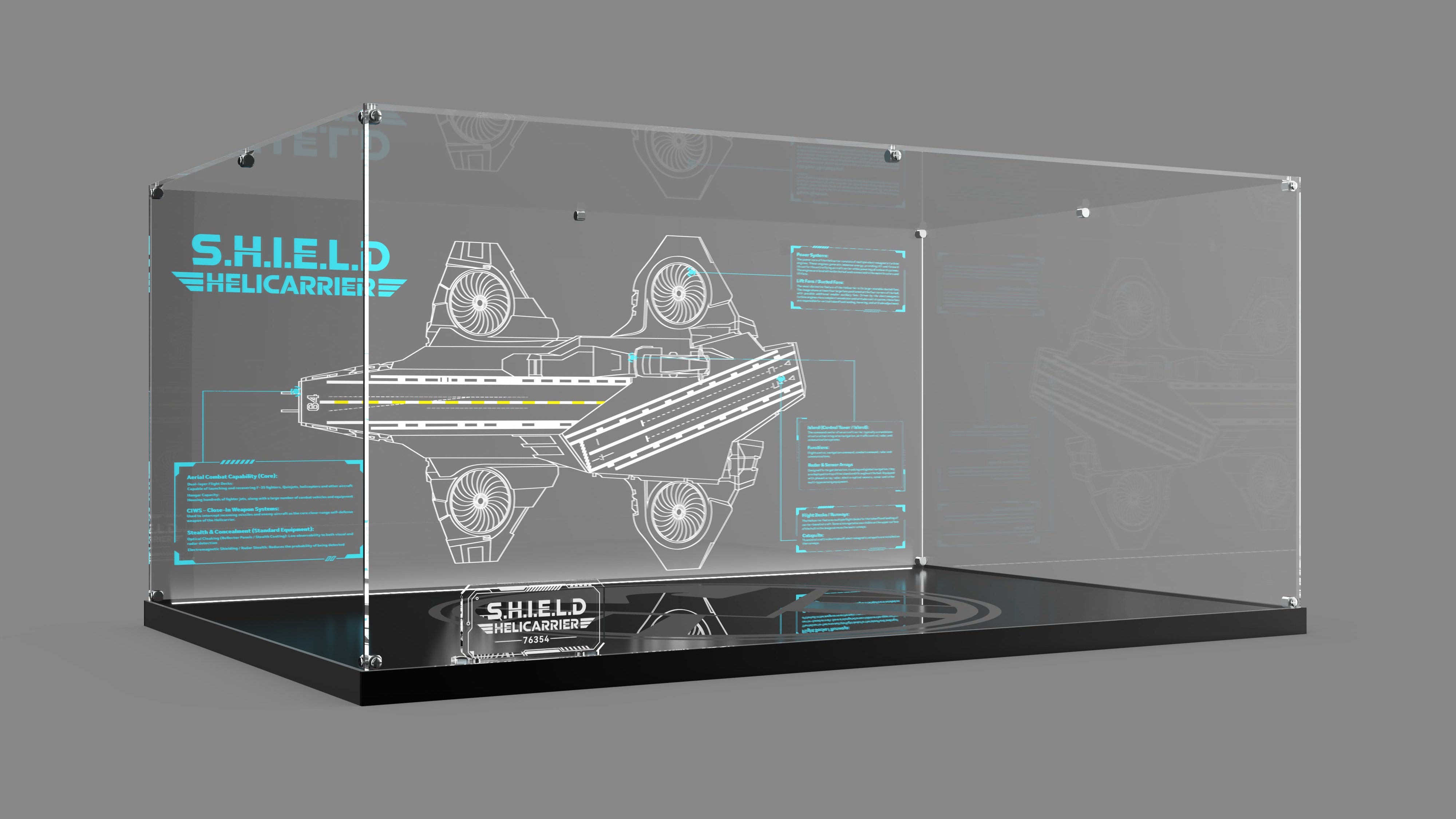 LED Light Acrylic Display Case for LEGO® Marvel 76354 S.H.I.E.L.D. Helicarrier (LEGO® Set Not Included).