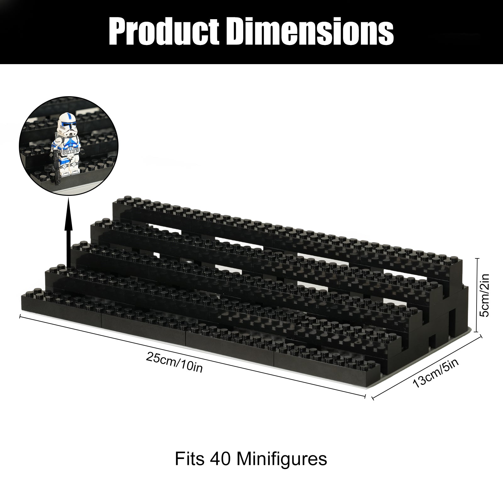Universal Stepped Tier Display Stand for LEGO® Minifigures (Minifigures NOT Included)