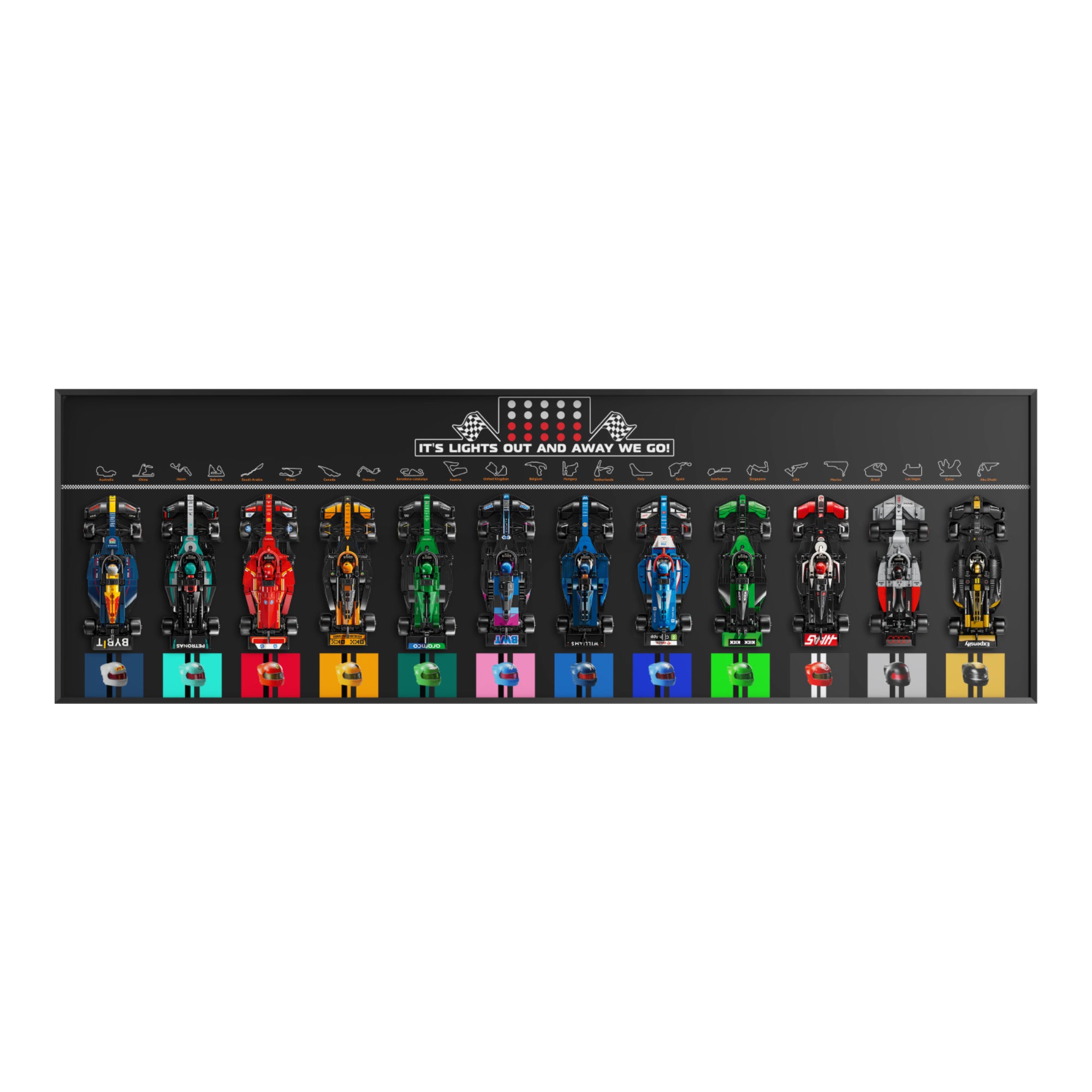 Display Wall Mount for LEGO® Speed Champions 66802 (77422-77251), 77252 & 77259 | 12 F1 Cars (LEGO® Set NOT Included)