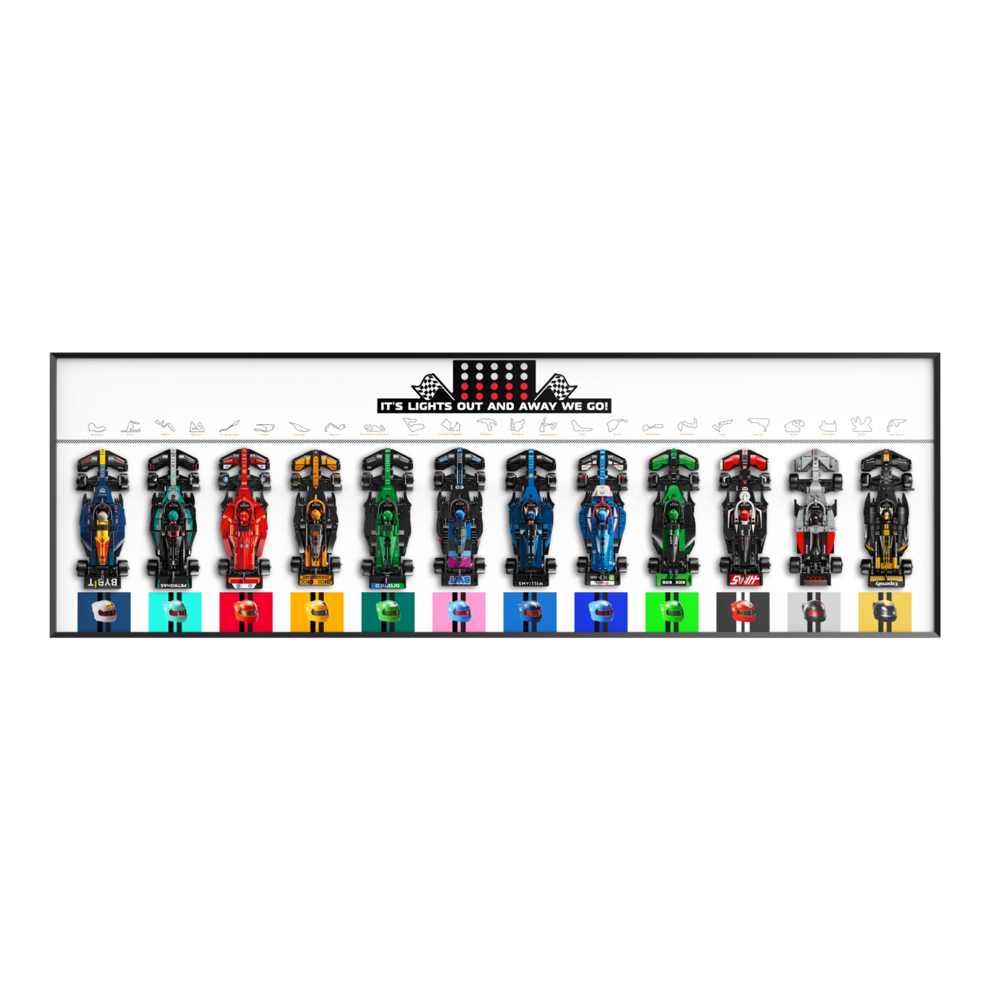 Display Wall Mount for LEGO® Speed Champions 66802 (77422-77251), 77252 & 77259 | 12 F1 Cars (LEGO® Set NOT Included)