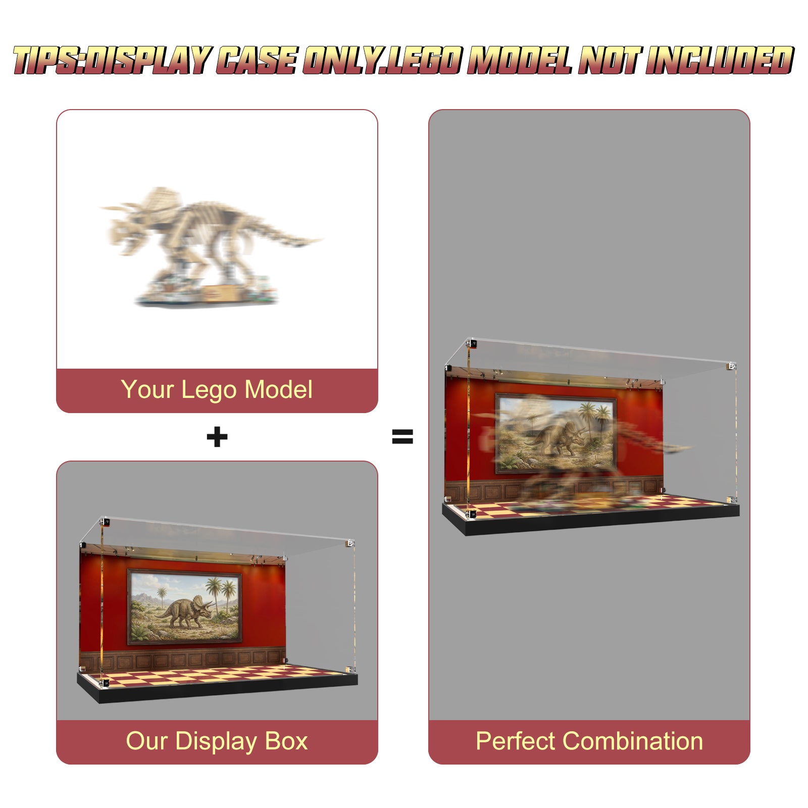 LED Light Acrylic Display Case for LEGO® Jurassic World™  77985 Dinosaur Fossils: Triceratops (LEGO® Set NOT Include)