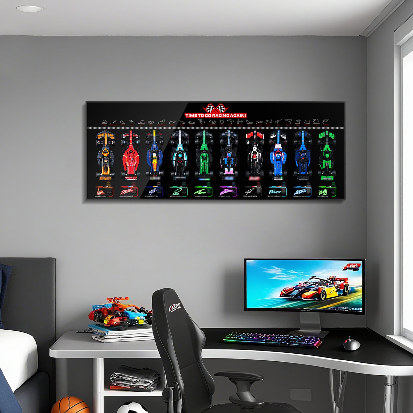 (Lego set Not Included) Display Wall Mount for Lego Speed Champions 66802 Horizontal arrangement