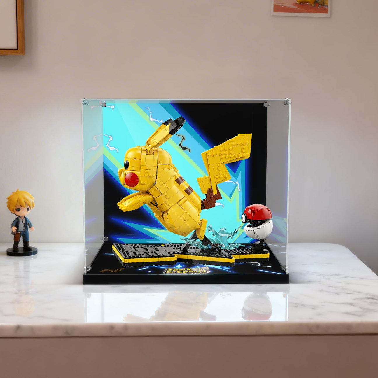 LED Light Acrylic Display Case for LEGO® Pokémon 72152 Pikachu and Poké Ball (LEGO® Set NOT Include)
