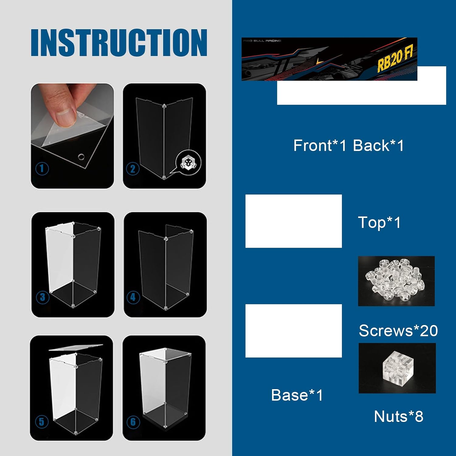 Acrylic Display Case for LEGO® Technic™ 42206 Oracle Red Bull Racing RB20 F1 Car (LEGO® Set Not Included).