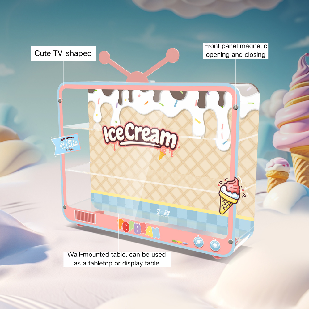 Acrylic TV-Style Frame for POP MART® BEAN "Ice Cream Series Figures" (Model Not Included)