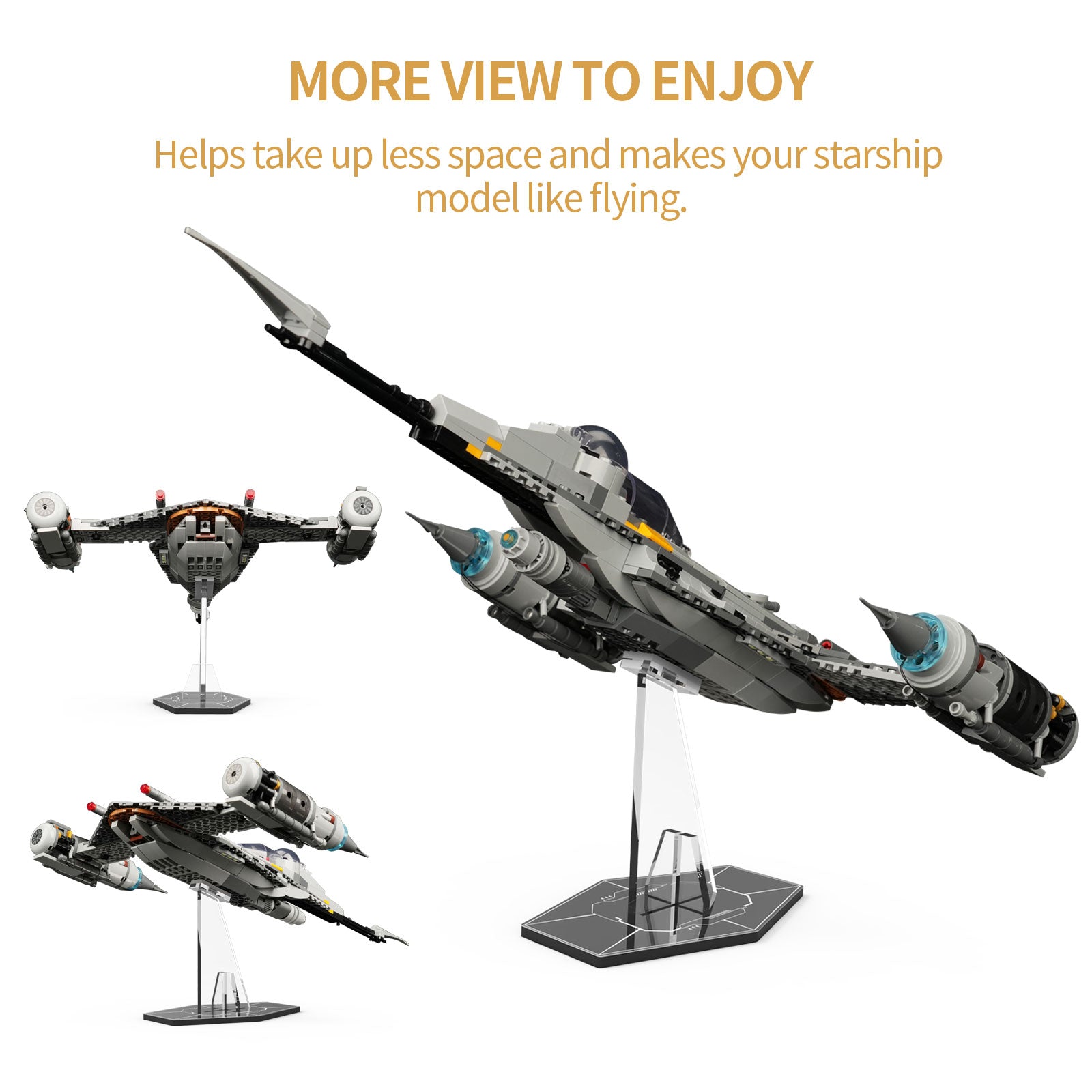Universal Acrylic Display Stand with Mirror Base for LEGO® Star Wars Spaceship (LEGO® Set NOT Included)
