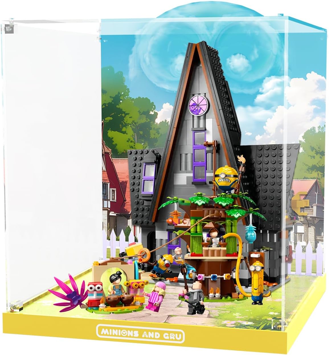 Acrylic Display Case for Lego Despicable Me 4 Minions and Gru's Family Mansion - Display Box Compatible with Lego 75583 Minions Toy House and Tree Playset