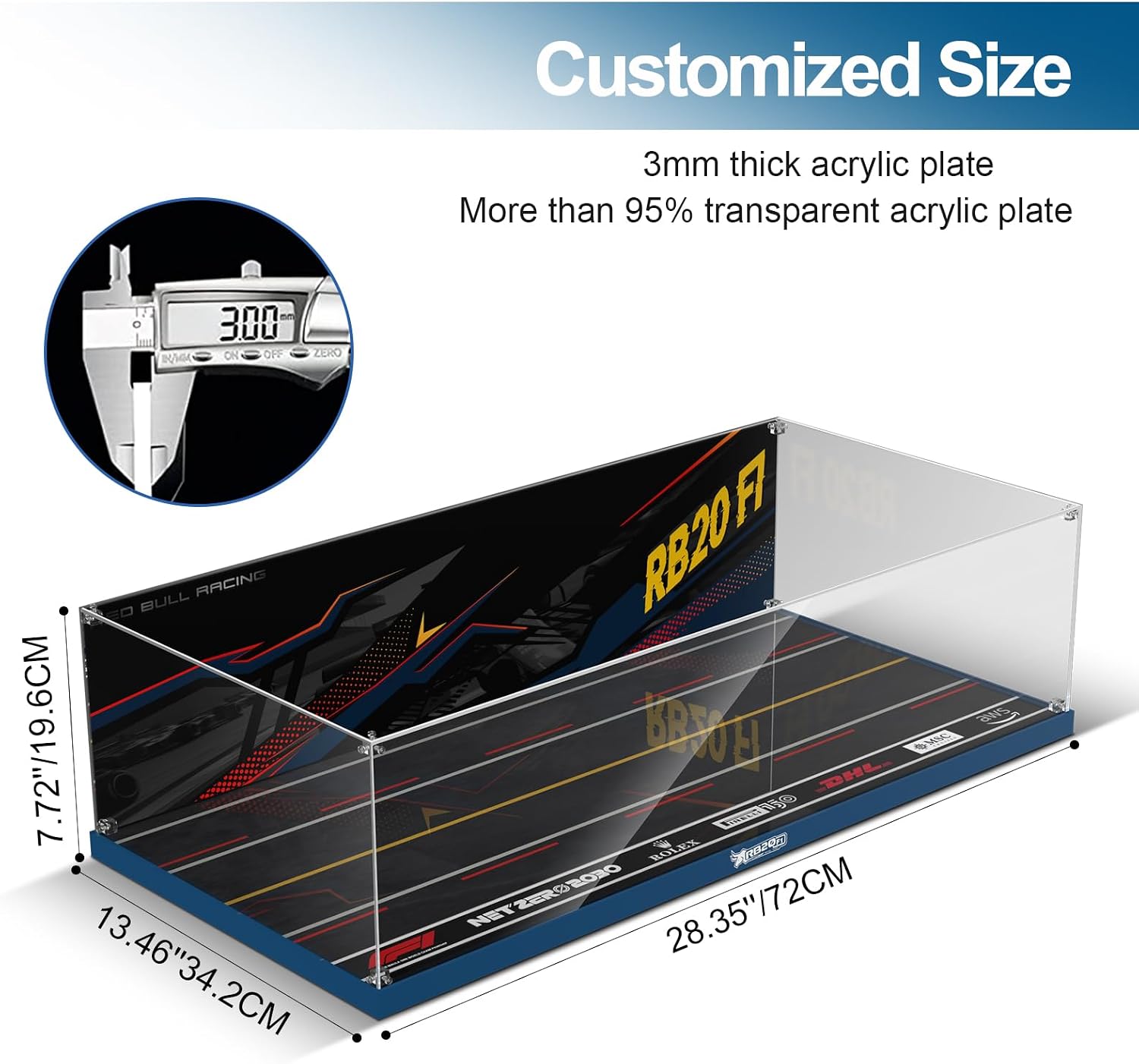 Acrylic Display Case for LEGO® Technic™ 42206 Oracle Red Bull Racing RB20 F1 Car (LEGO® Set Not Included).