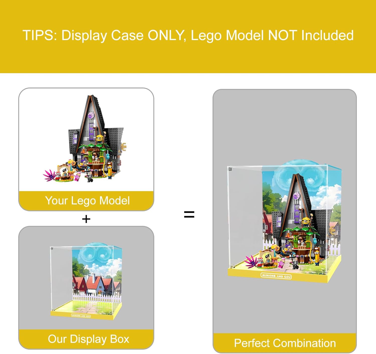 Acrylic Display Case for Lego Despicable Me 4 Minions and Gru's Family Mansion - Display Box Compatible with Lego 75583 Minions Toy House and Tree Playset