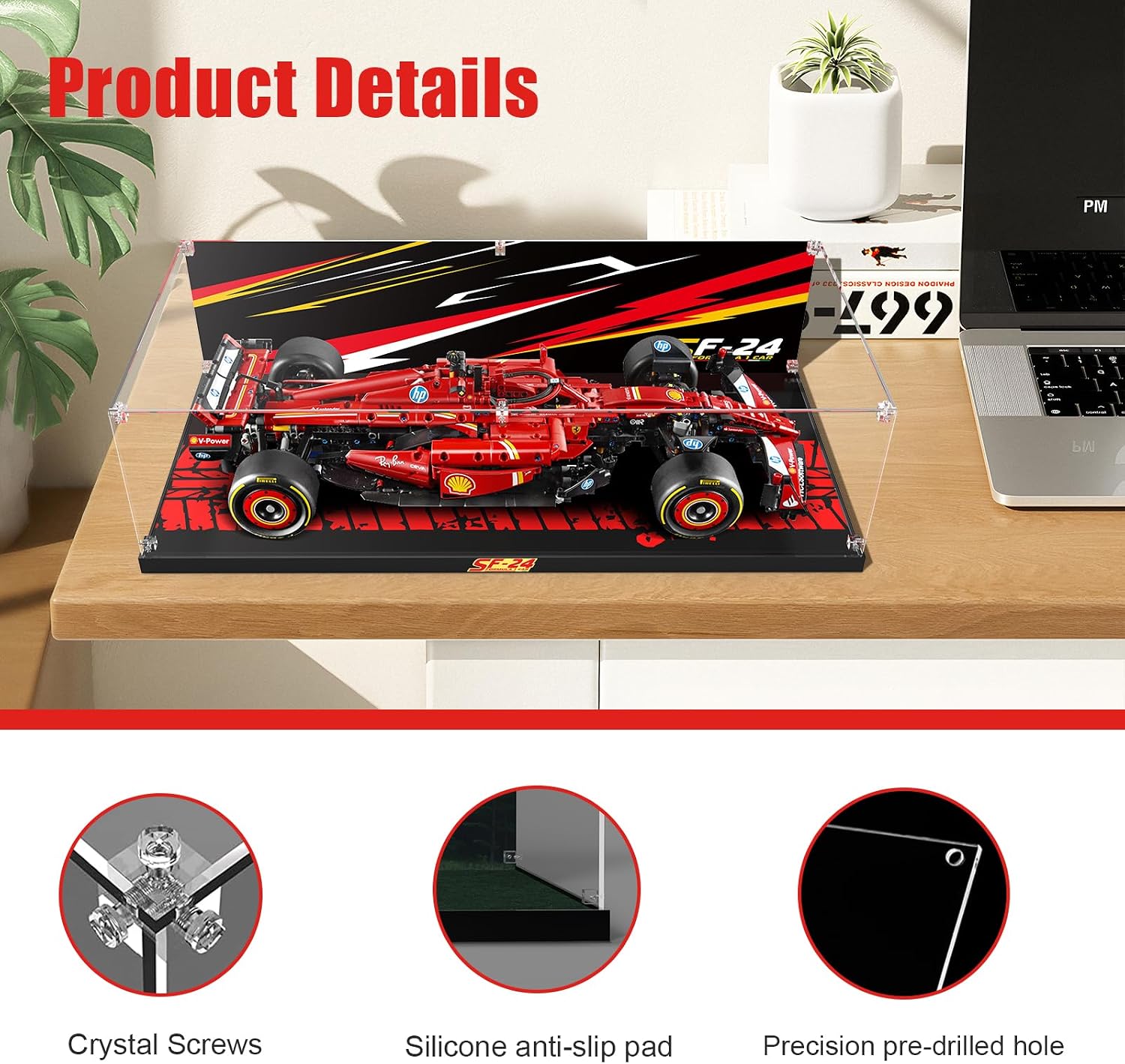 Acrylic Display Case for LEGO® Technic™ 42207 Ferrari SF-24 F1 Car(LEGO® Set Not Included).