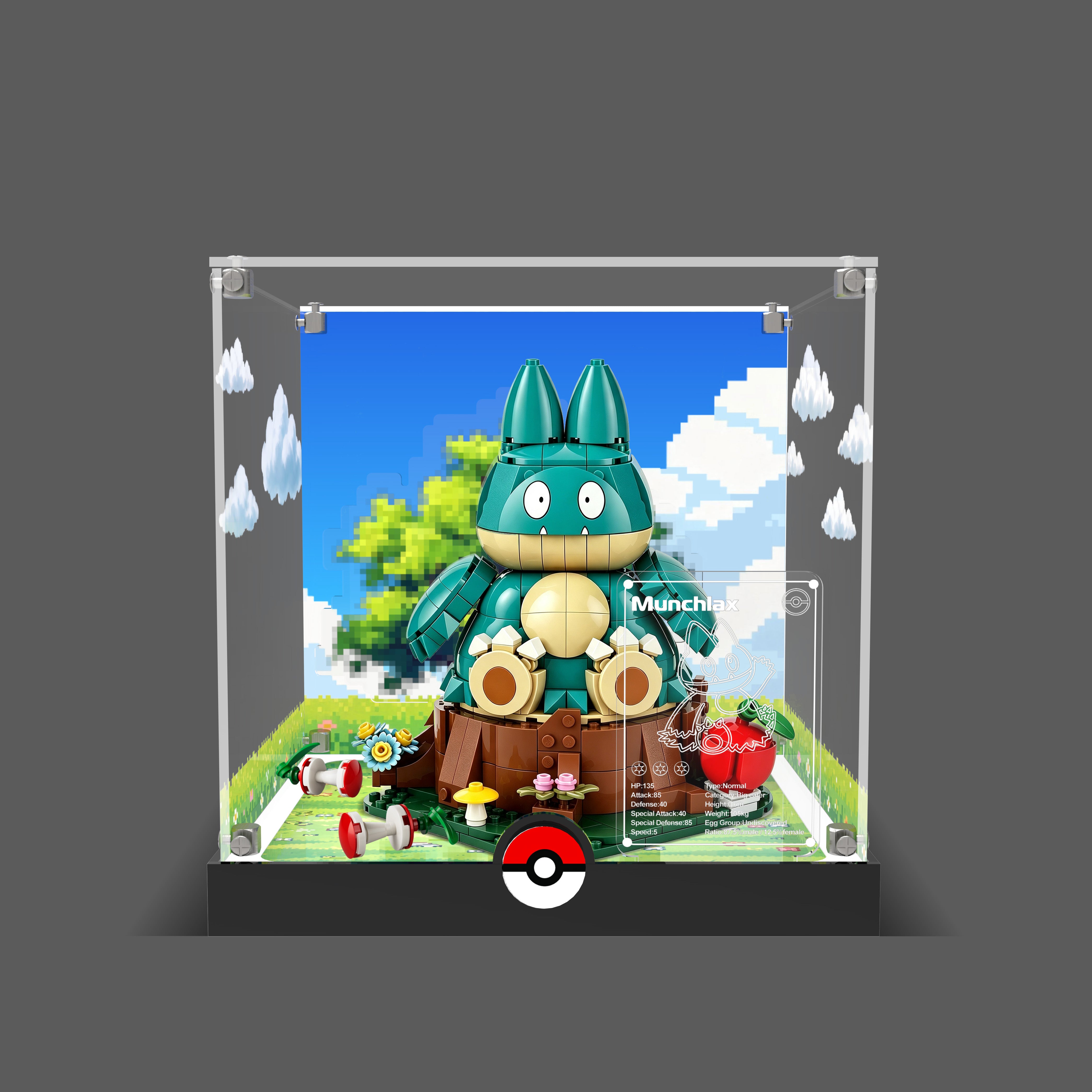 LED Light Acrylic Display Case for LEGO® Pokémon 72150 Munchlax (LEGO® Set Not Included).