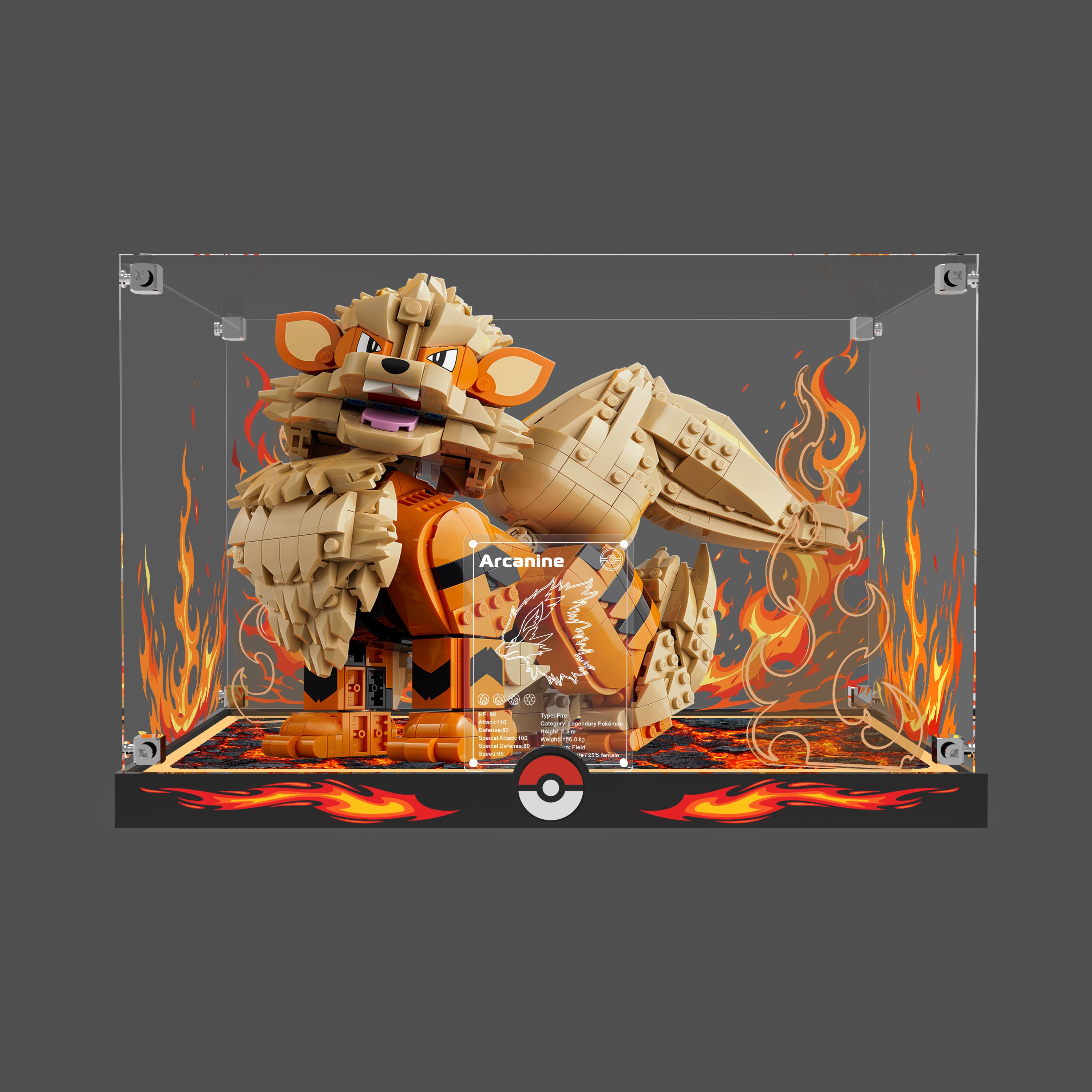 LED Light Acrylic Display Case for LEGO® Pokémon 72160 Arcanine (LEGO® Set NOT Include)