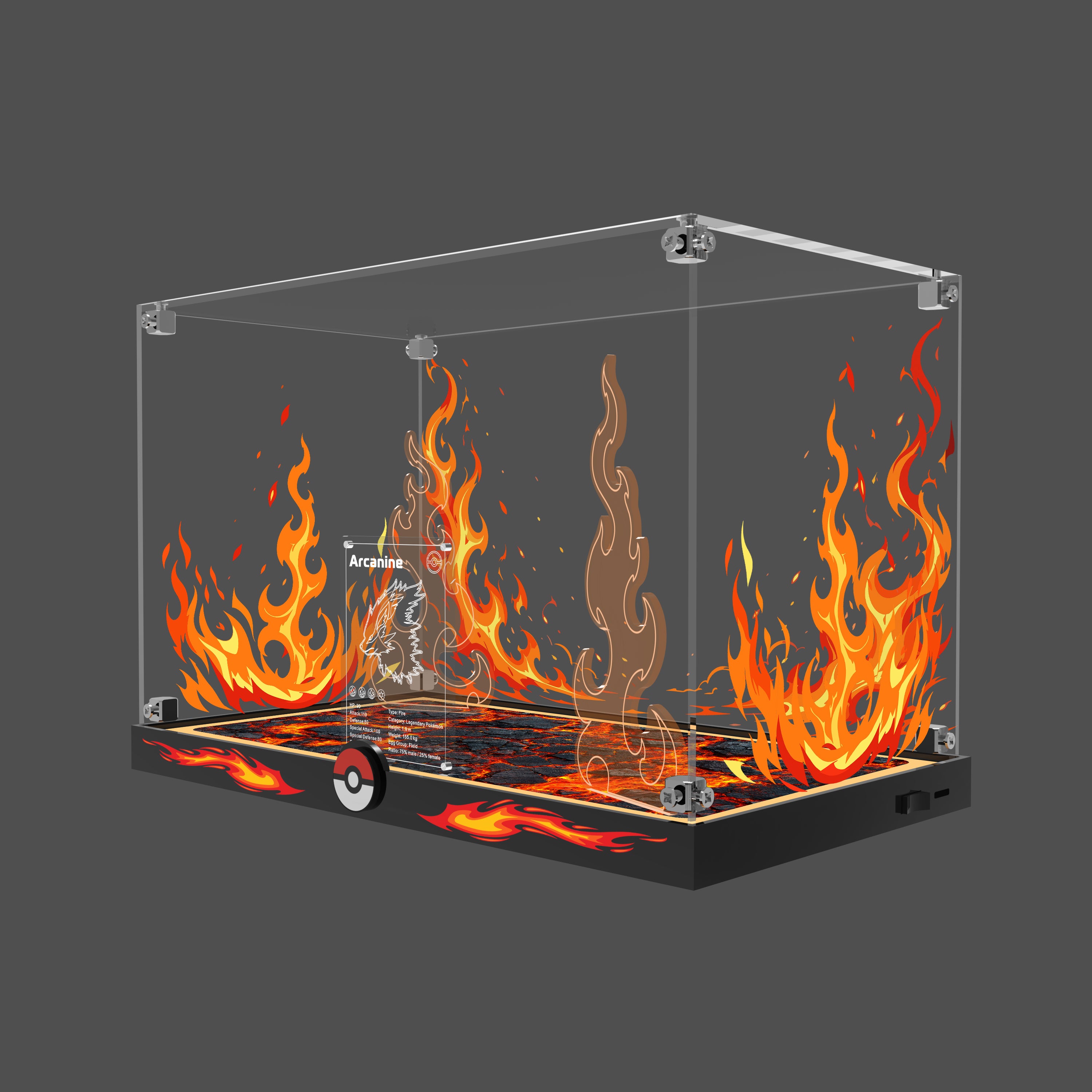 LED Light Acrylic Display Case for LEGO® Pokémon 72160 Arcanine (LEGO® Set NOT Include)
