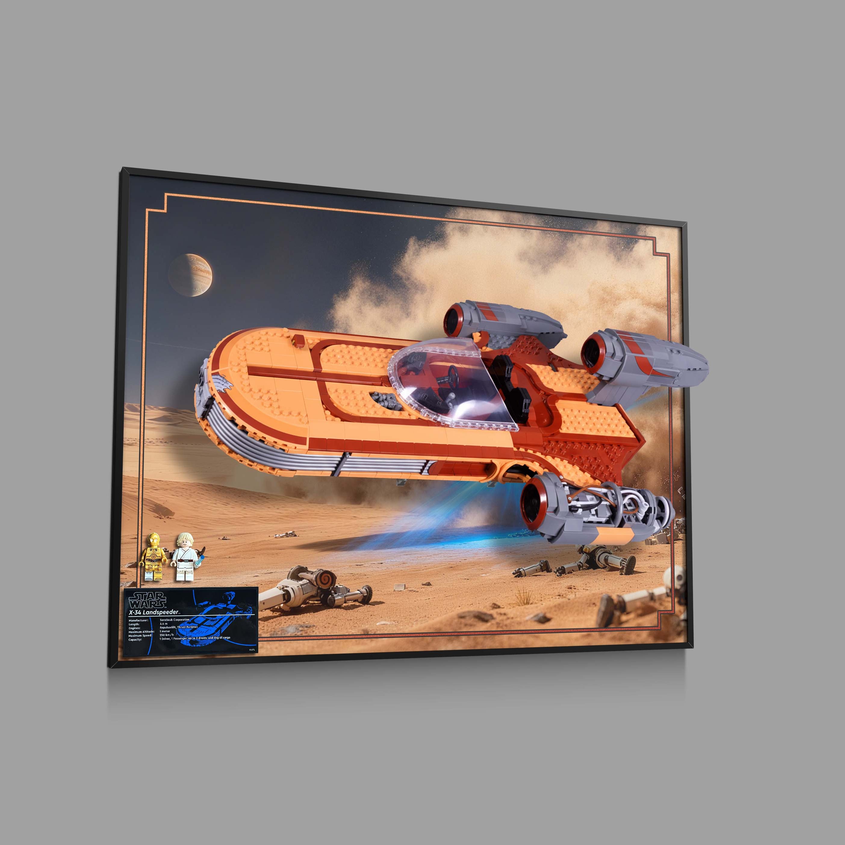 Acrylic Display Wall Mount For LEGO® Star Wars™ 75341 Luke Skywalker’s Landspeeder™ (LEGO® Set Not Included).