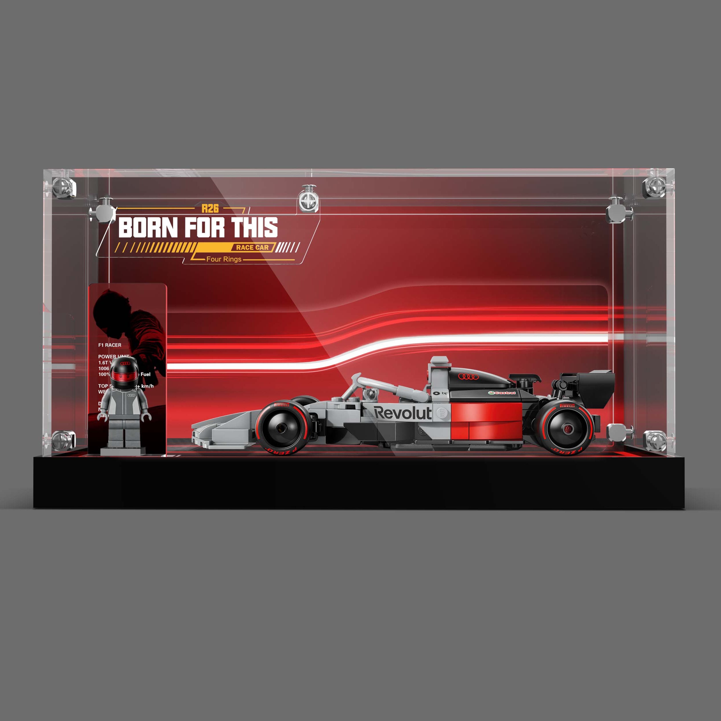 LED Light Acrylic Display Case for LEGO® Speed Champions 77259 Audi Revolut F1® Team R26 Race Car (LEGO® Set NOT Include)