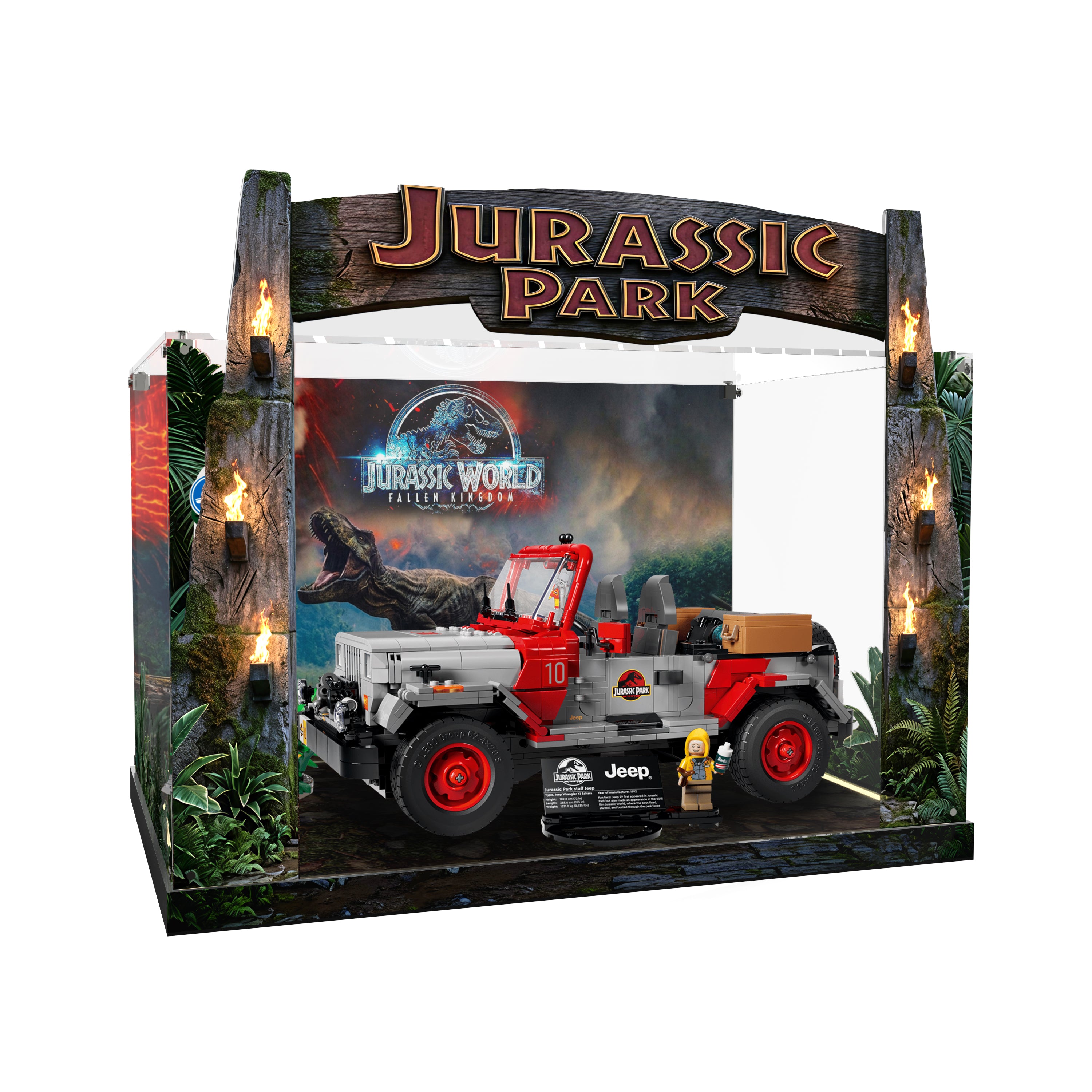 LED Light Acrylic Display Case for LEGO® Jurassic World™ 77984 Jurassic Park Jeep® Wrangler (LEGO® Set NOT Include)