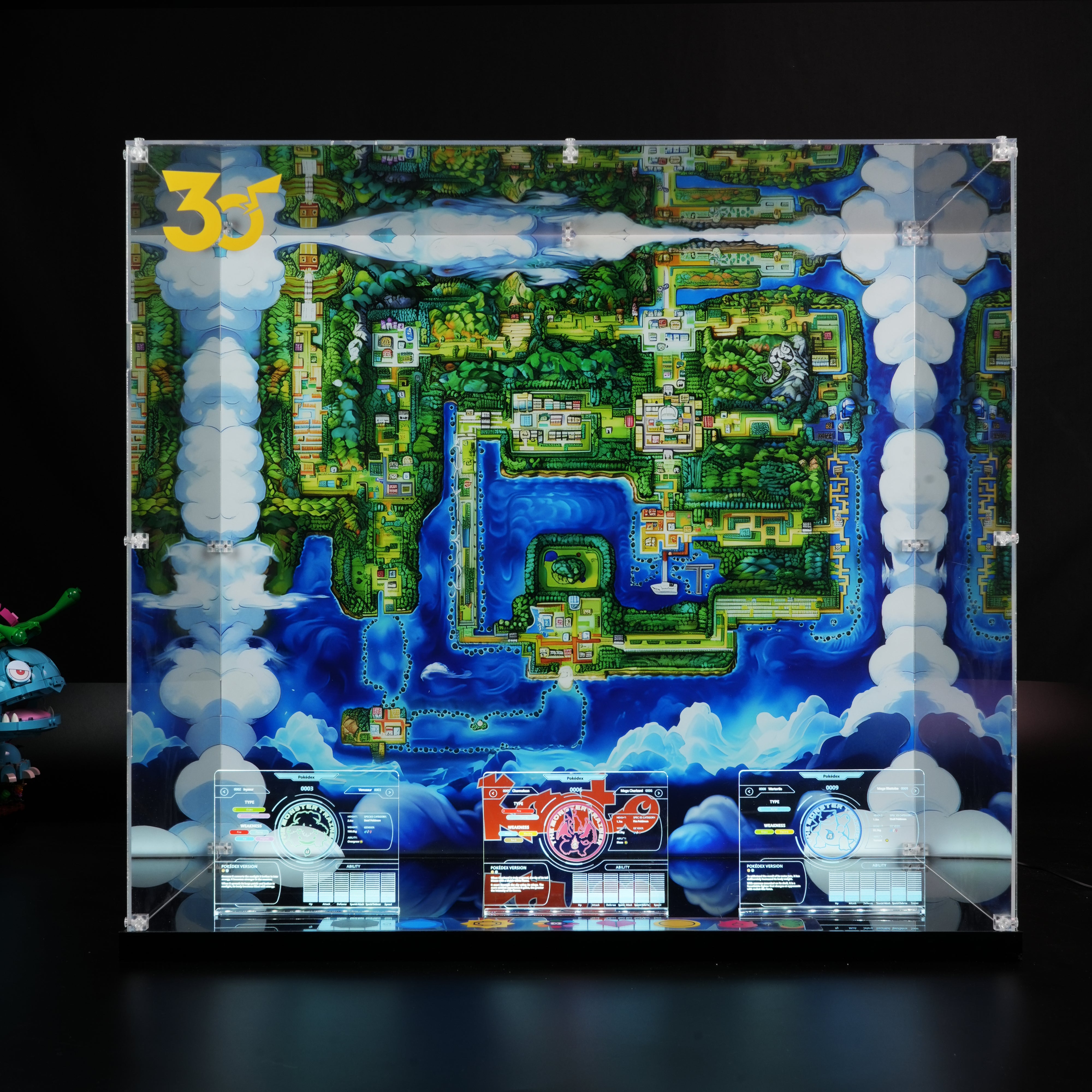 LED Light Acrylic Display Case for LEGO® Pokémon 72153 Venusaur, Charizard and Blastoise (LEGO® Set NOT Include)