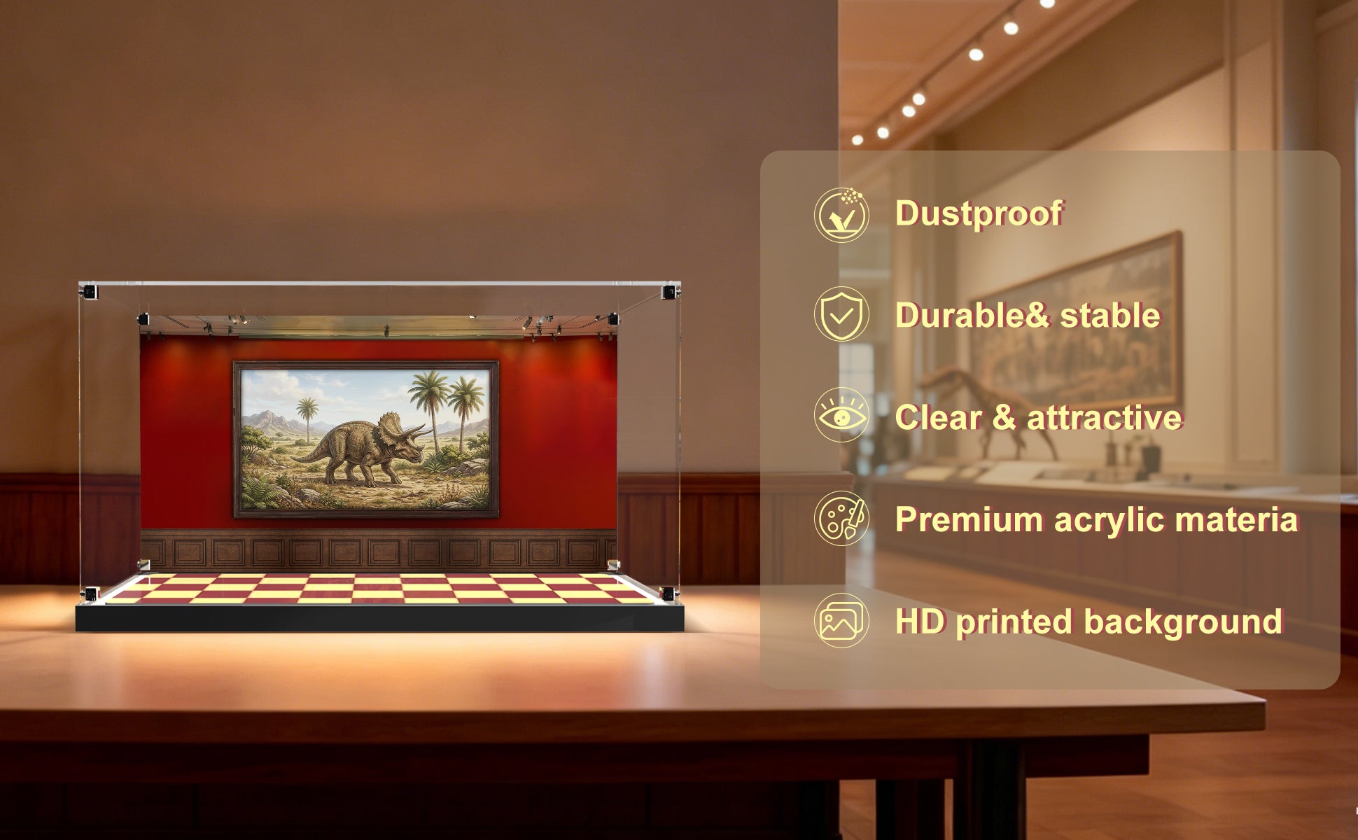 LED Light Acrylic Display Case for LEGO® Jurassic World™  77985 Dinosaur Fossils: Triceratops (LEGO® Set NOT Include)