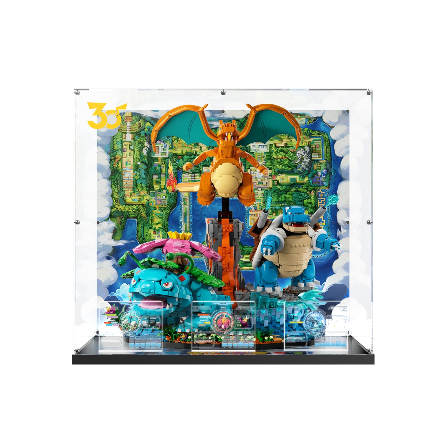 LED Light Acrylic Display Case for LEGO® Pokémon 72153 Venusaur, Charizard and Blastoise (LEGO® Set NOT Include)