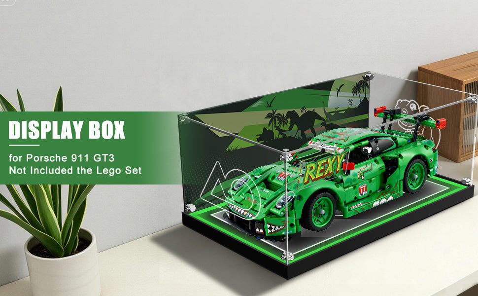 LED Light Acrylic Display Case for LEGO®  Technic™ 42224 Porsche 911 GT3 R REXY AO Racing Car (LEGO® Set Not Included).