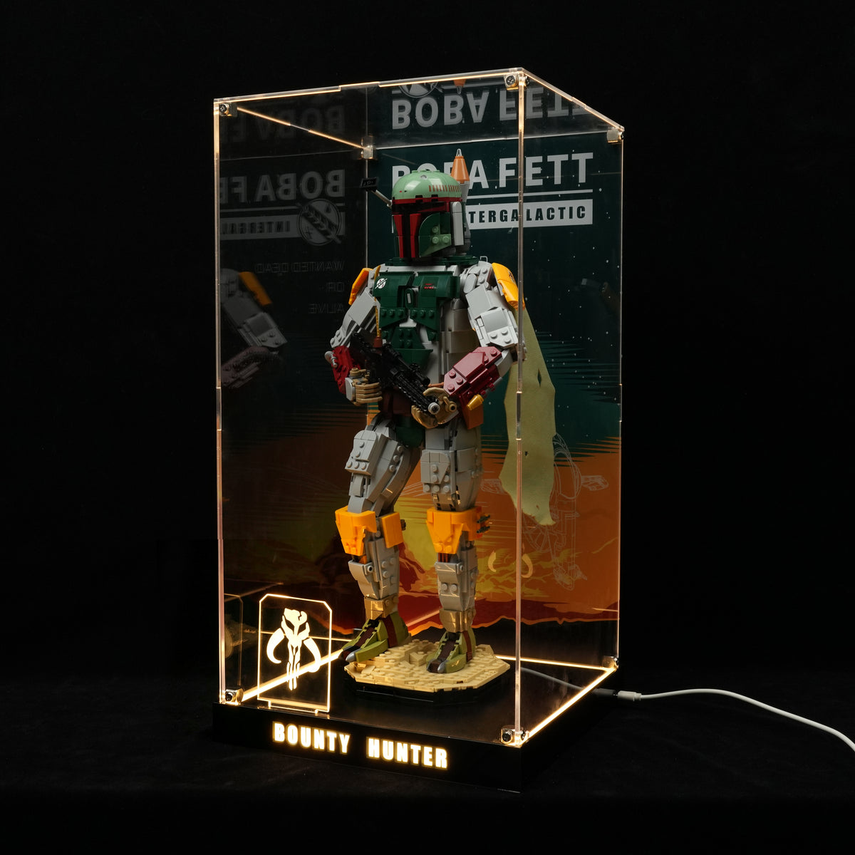 LED Light Acrylic Display Case for LEGO® Star Wars™ 75455 Boba Fett™ (LEGO® Set NOT Included)