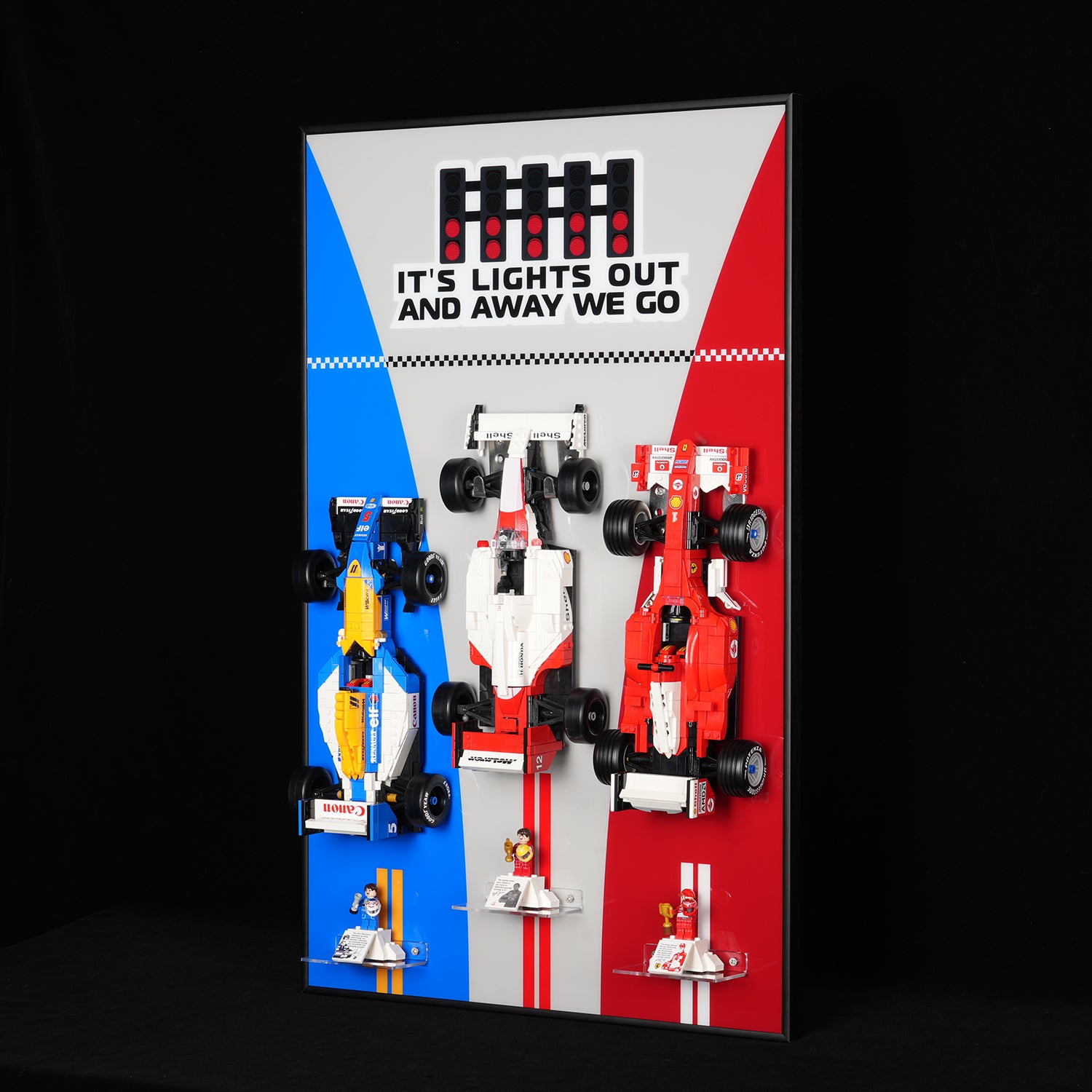 Acrylic Display Wall Mount for LEGO® Icons 10330+10353+11375 - McLaren MP4/4 & Ayrton Senna + Williams Racing FW14B & Nigel Mansell + Ferrari F2004 & Michael Schumacher F1 Car (LEGO® Set NOT Include)