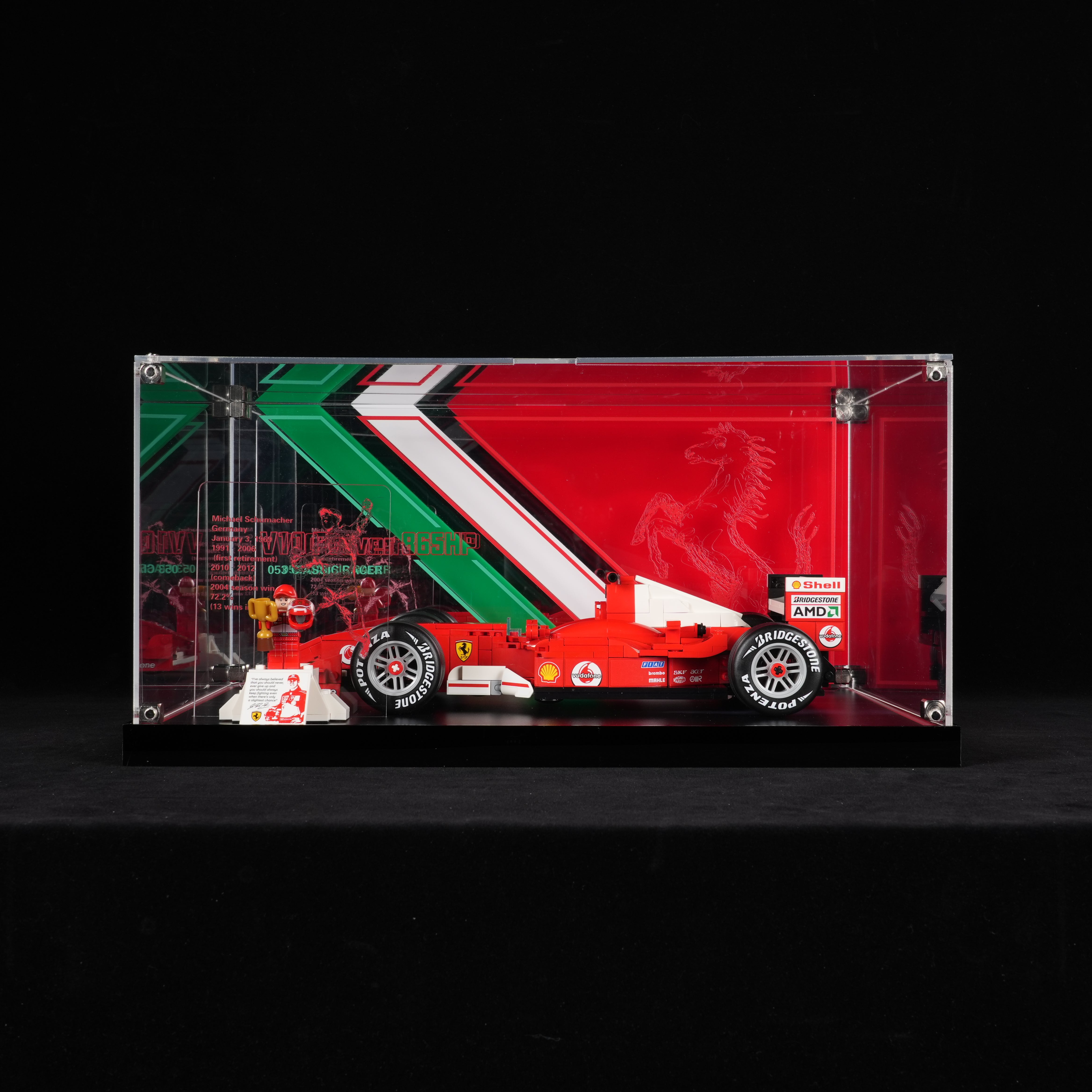 LED Light Acrylic Display Case for LEGO® Icons 11375 Ferrari F2004 F1 Car & Michael Schumacher (LEGO® Set NOT Include)