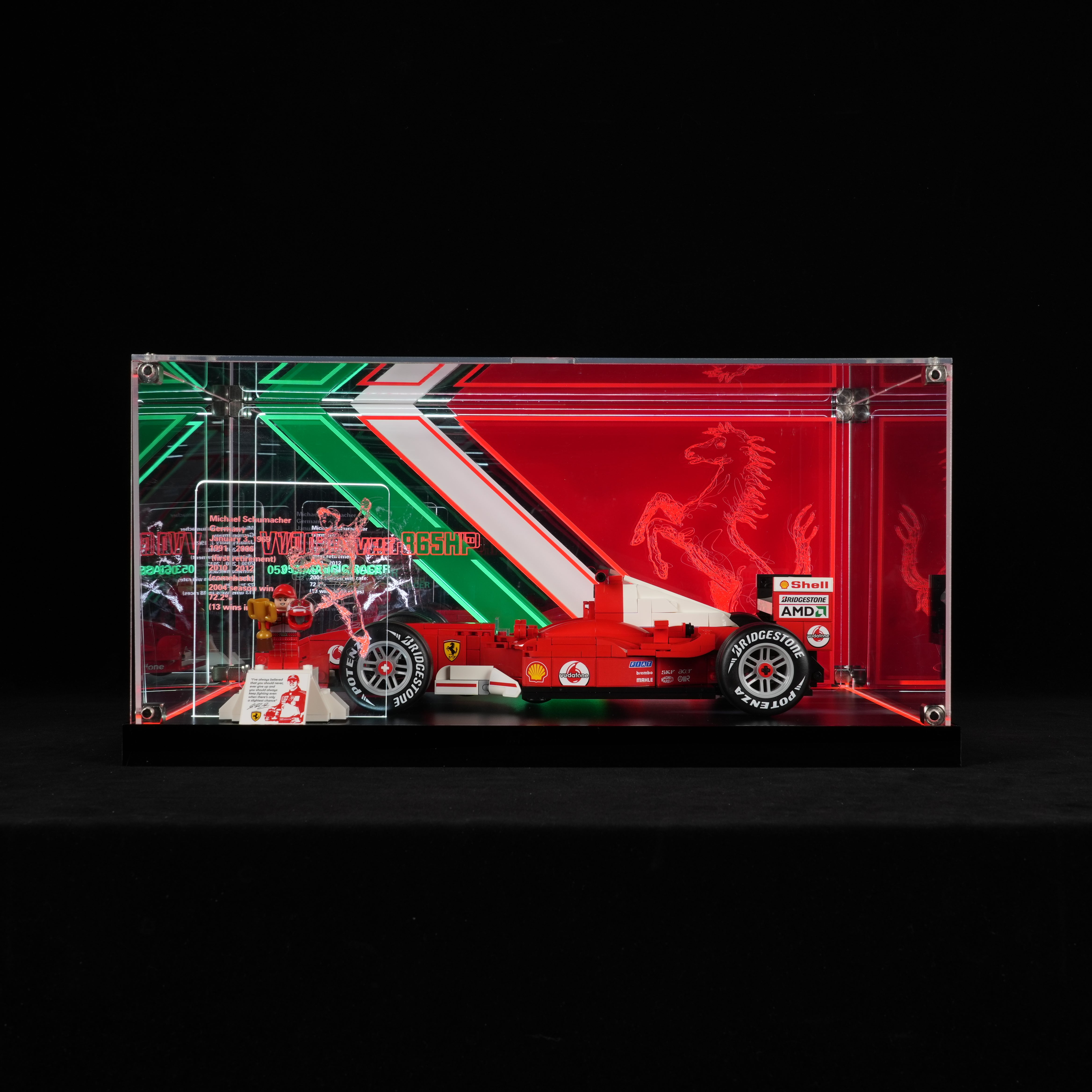 LED Light Acrylic Display Case for LEGO® Icons 11375 Ferrari F2004 F1 Car & Michael Schumacher (LEGO® Set NOT Include)