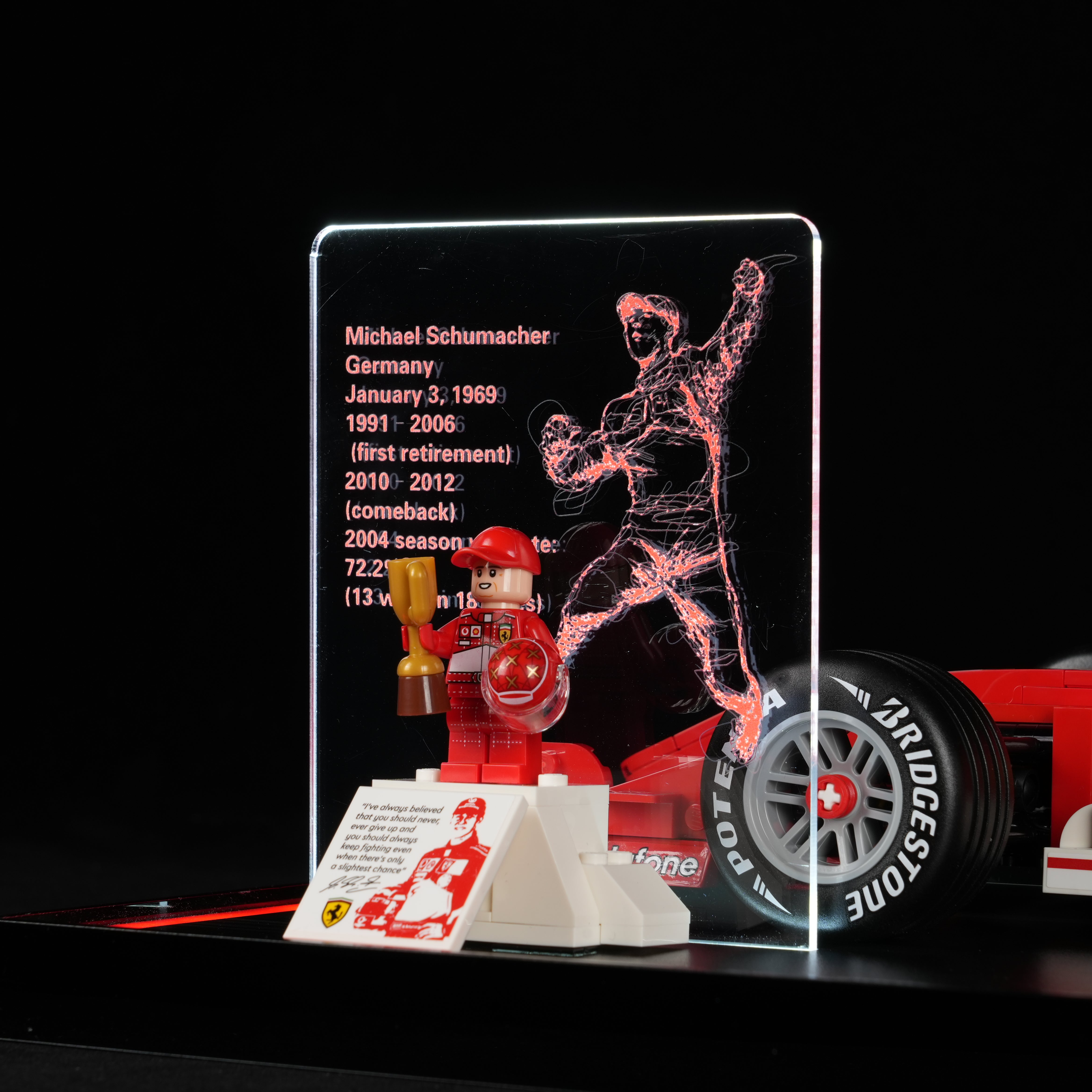 LED Light Acrylic Display Case for LEGO® Icons 11375 Ferrari F2004 F1 Car & Michael Schumacher (LEGO® Set NOT Include)