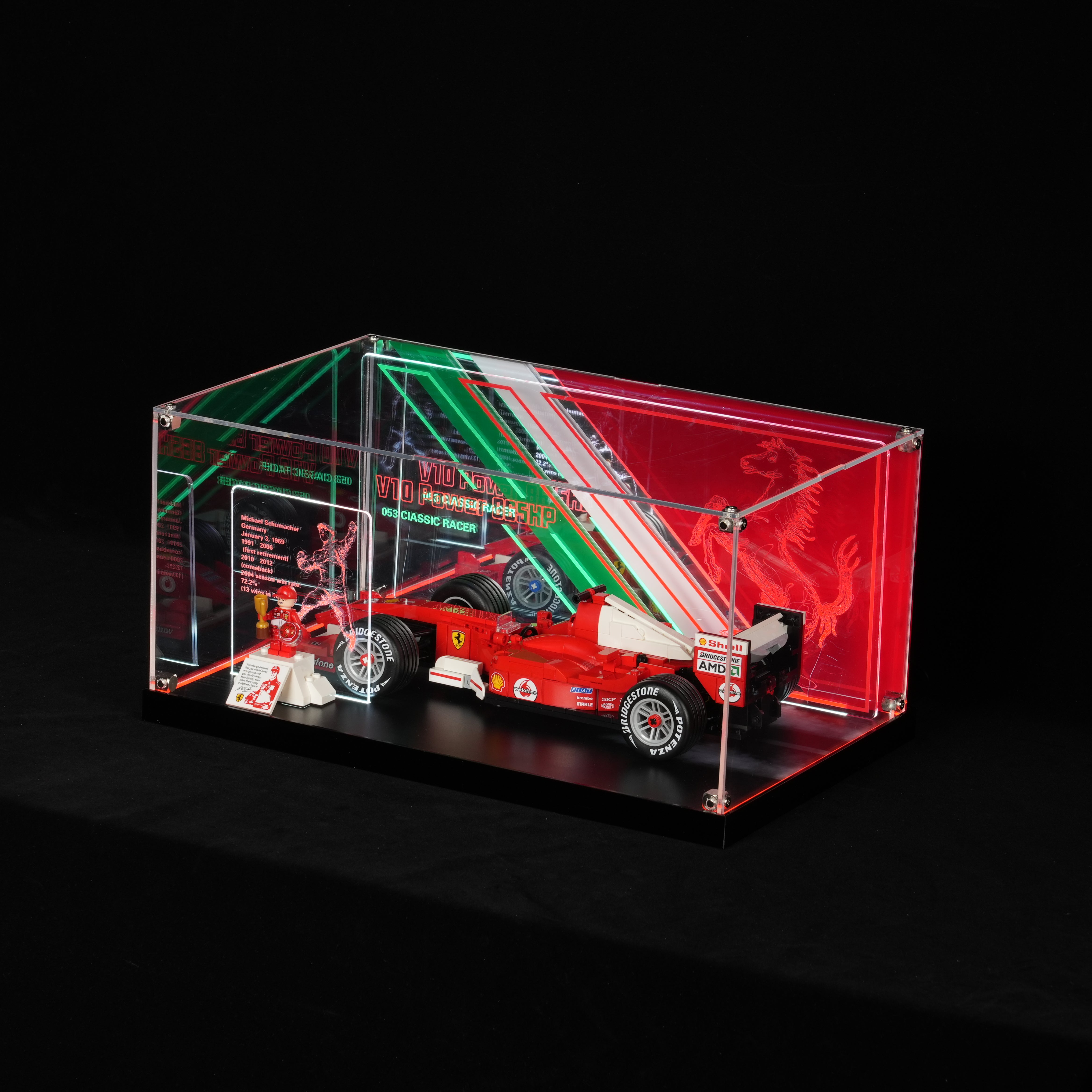LED Light Acrylic Display Case for LEGO® Icons 11375 Ferrari F2004 F1 Car & Michael Schumacher (LEGO® Set NOT Include)