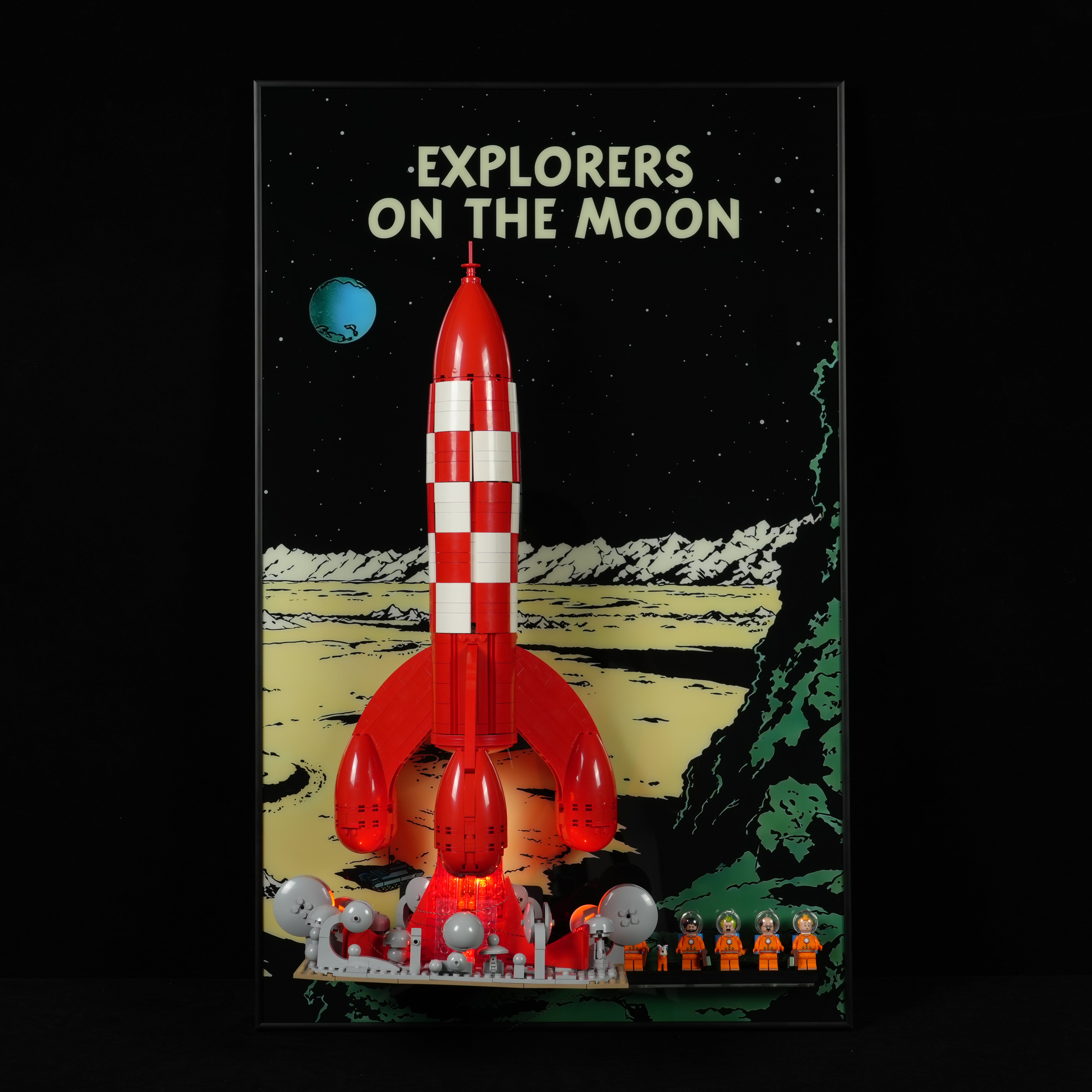 Acrylic Display Wall Mount with Brick Base For LEGO® Ideas 21367 Tintin® Moon Rocket (LEGO® Set NOT Include)