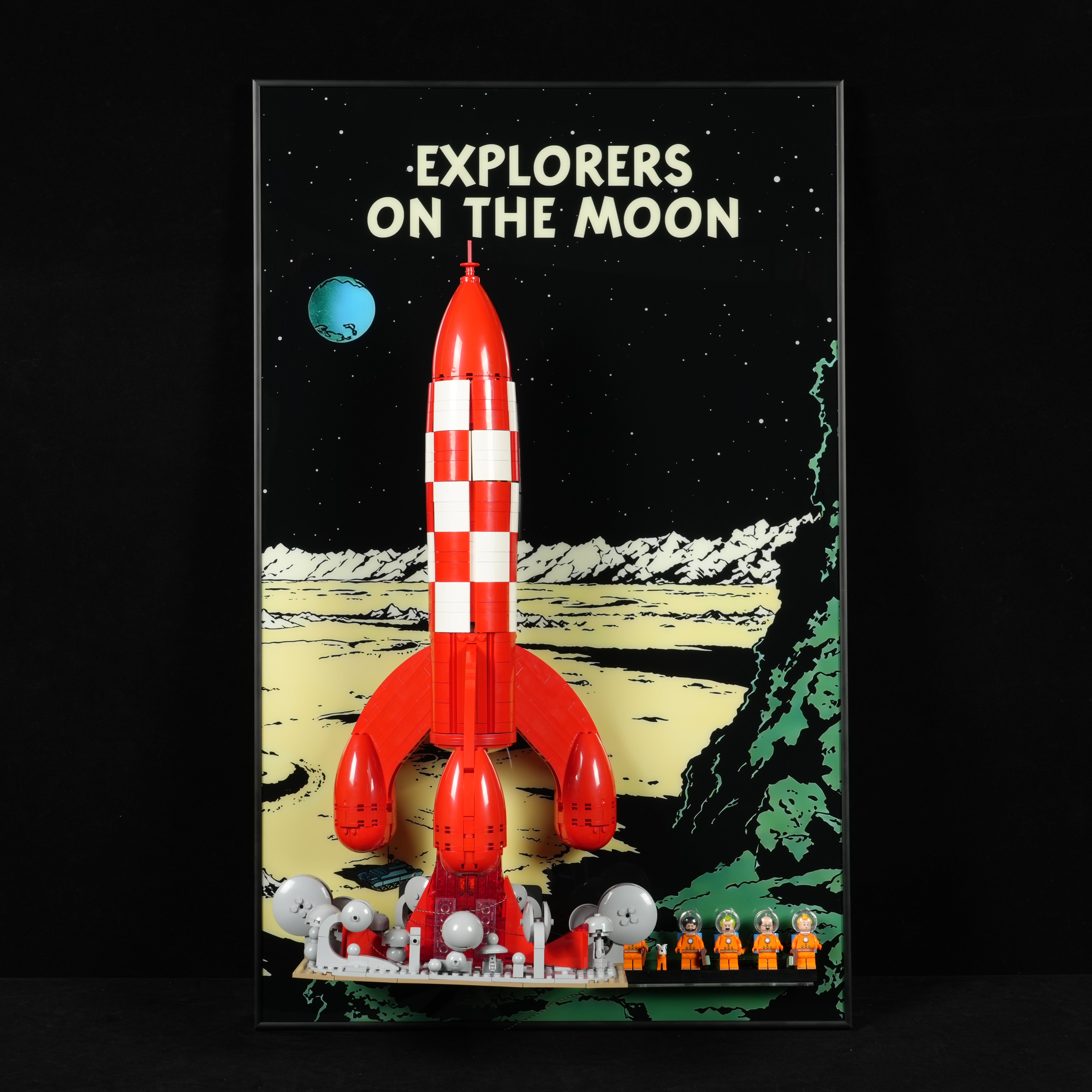 Acrylic Display Wall Mount with Brick Base For LEGO® Ideas 21367 Tintin® Moon Rocket (LEGO® Set NOT Include)