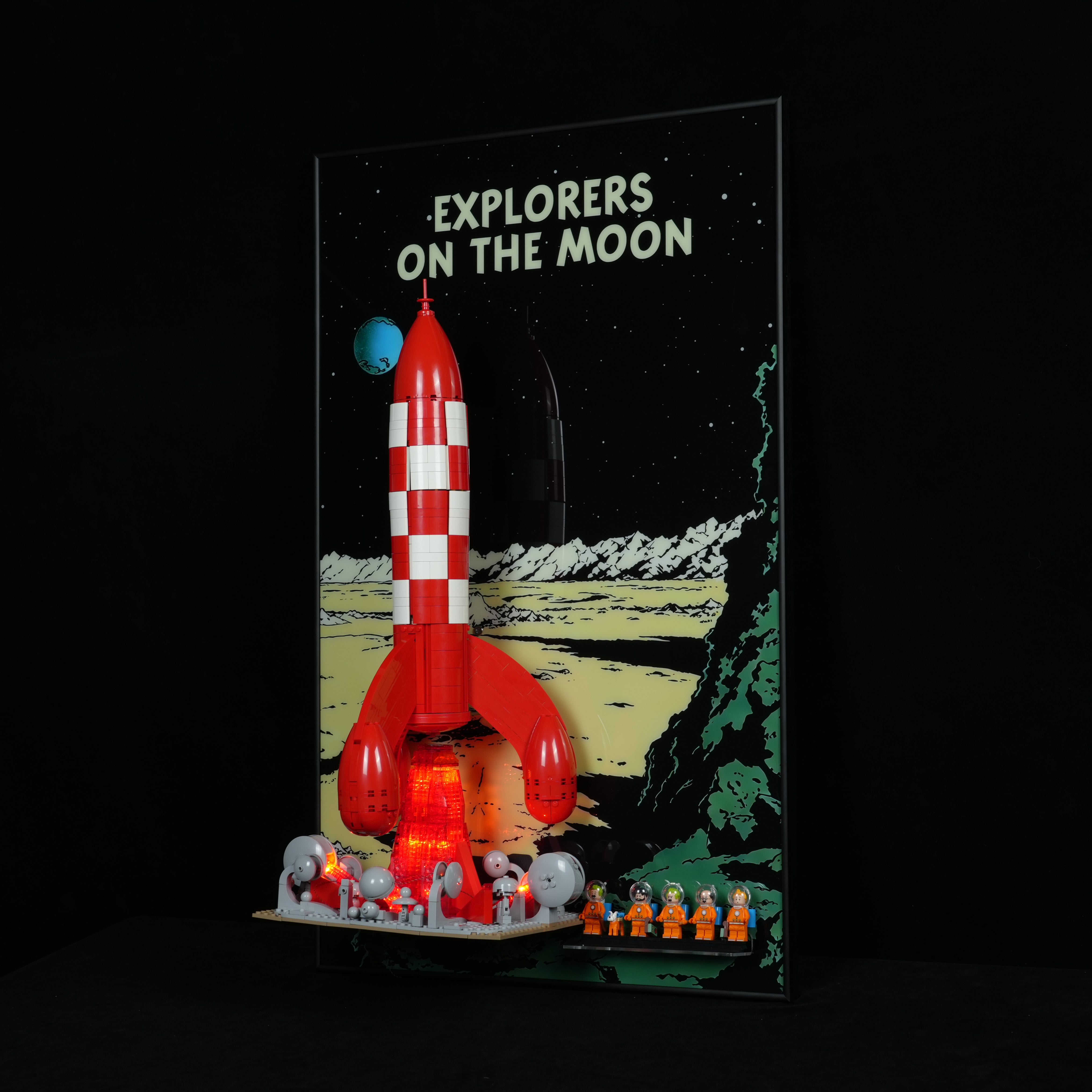 Acrylic Display Wall Mount with Brick Base For LEGO® Ideas 21367 Tintin® Moon Rocket (LEGO® Set NOT Include)