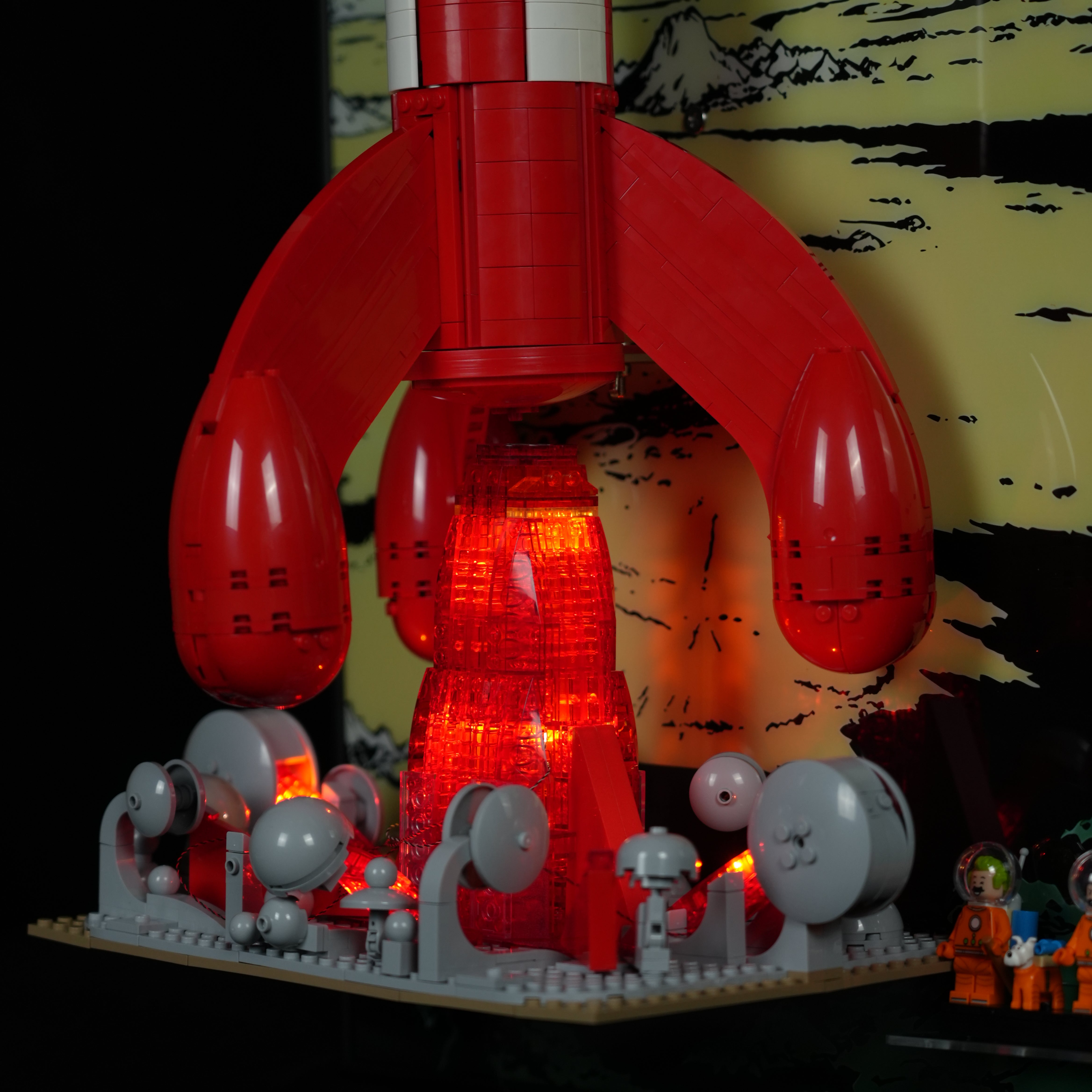 Acrylic Display Wall Mount with Brick Base For LEGO® Ideas 21367 Tintin® Moon Rocket (LEGO® Set NOT Include)