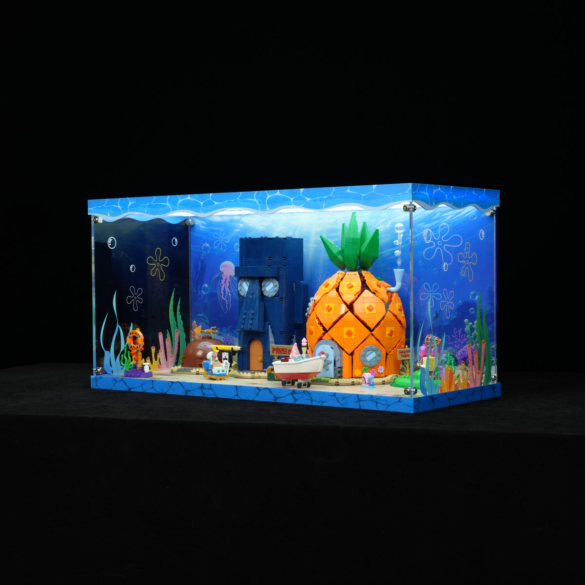 LED Light Acrylic Display Case for LEGO® Icons 11386 SpongeBob SquarePants: Bikini Bottom (LEGO® Set Not Included).