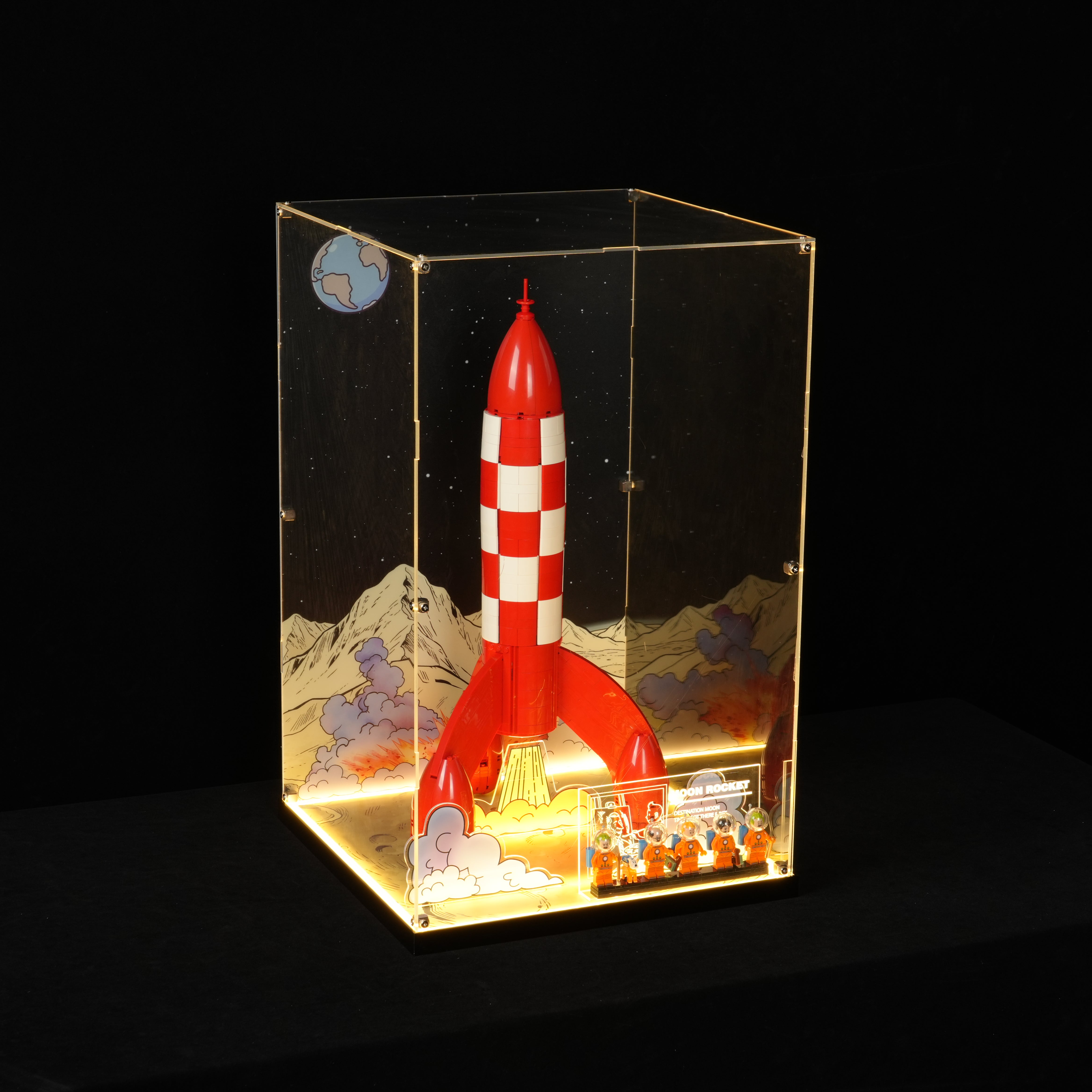 LED Light Acrylic Display Case for LEGO® Ideas 21367 Tintin® Moon Rocket  (LEGO® Set NOT Include)