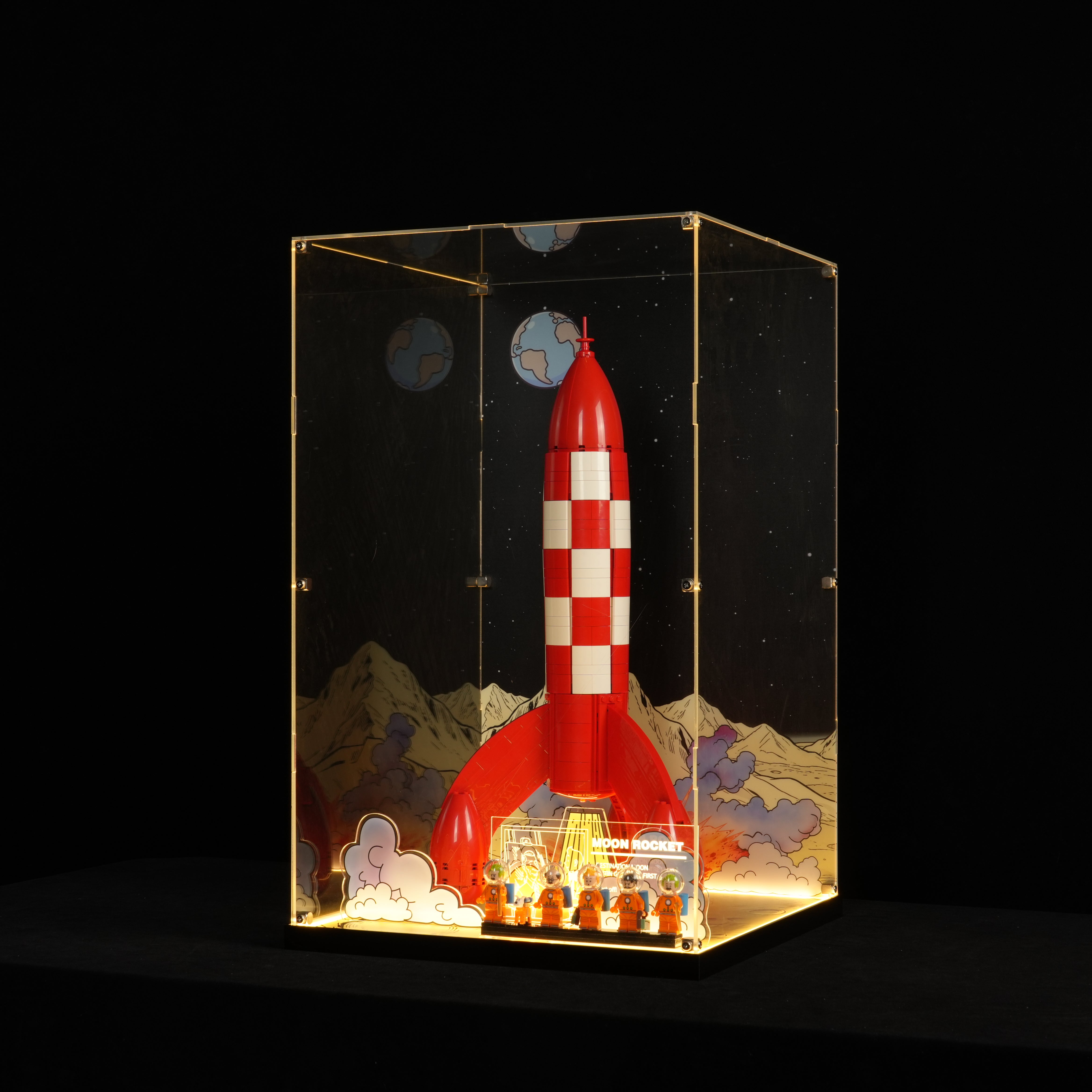 LED Light Acrylic Display Case for LEGO® Ideas 21367 Tintin® Moon Rocket  (LEGO® Set NOT Include)