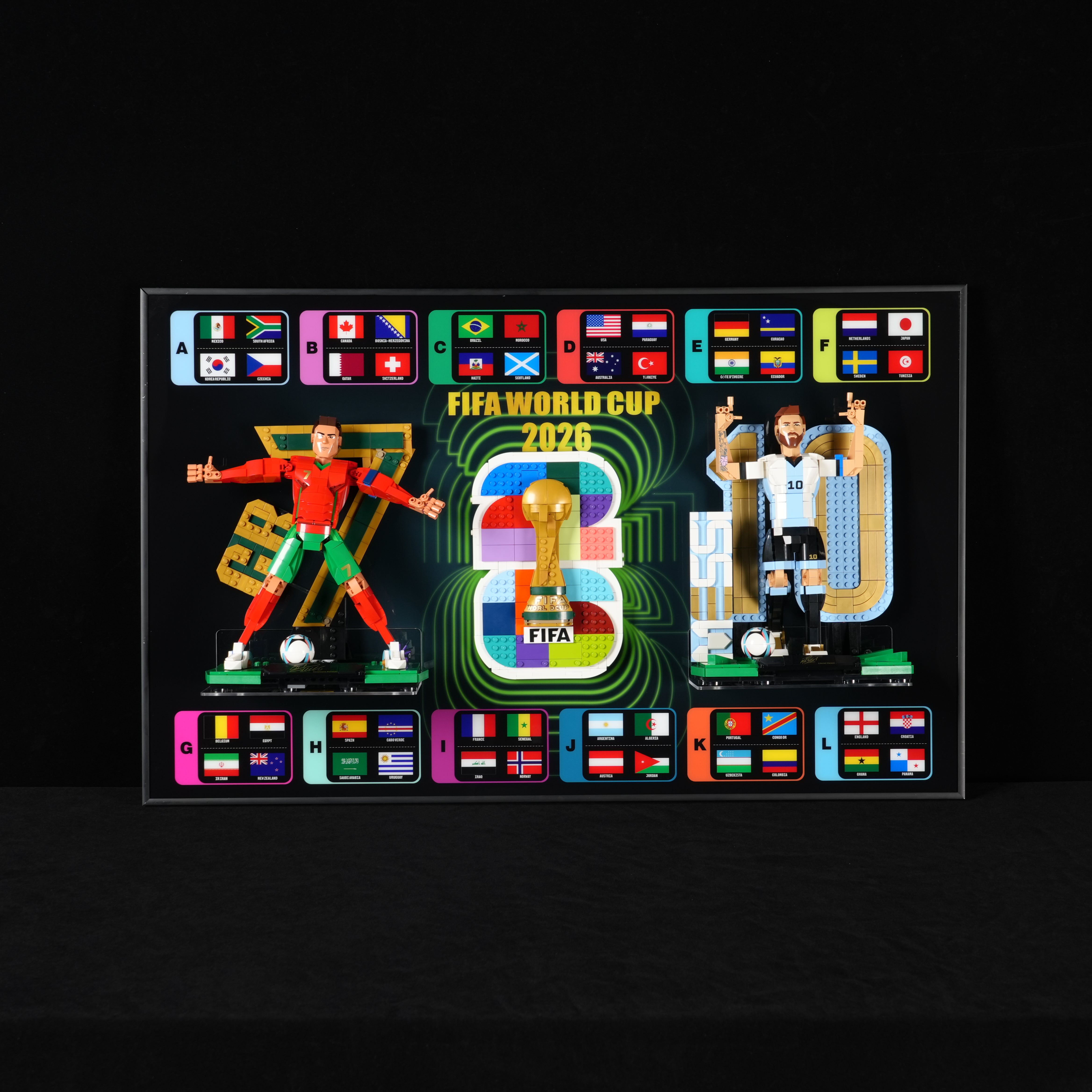 Acrylic Display Wall Mount for LEGO® Editions 43015  Lionel Messi +43032 FIFA World Cup + 43016 Cristiano Ronaldo.  3 in 1 (LEGO® Set Not Included).