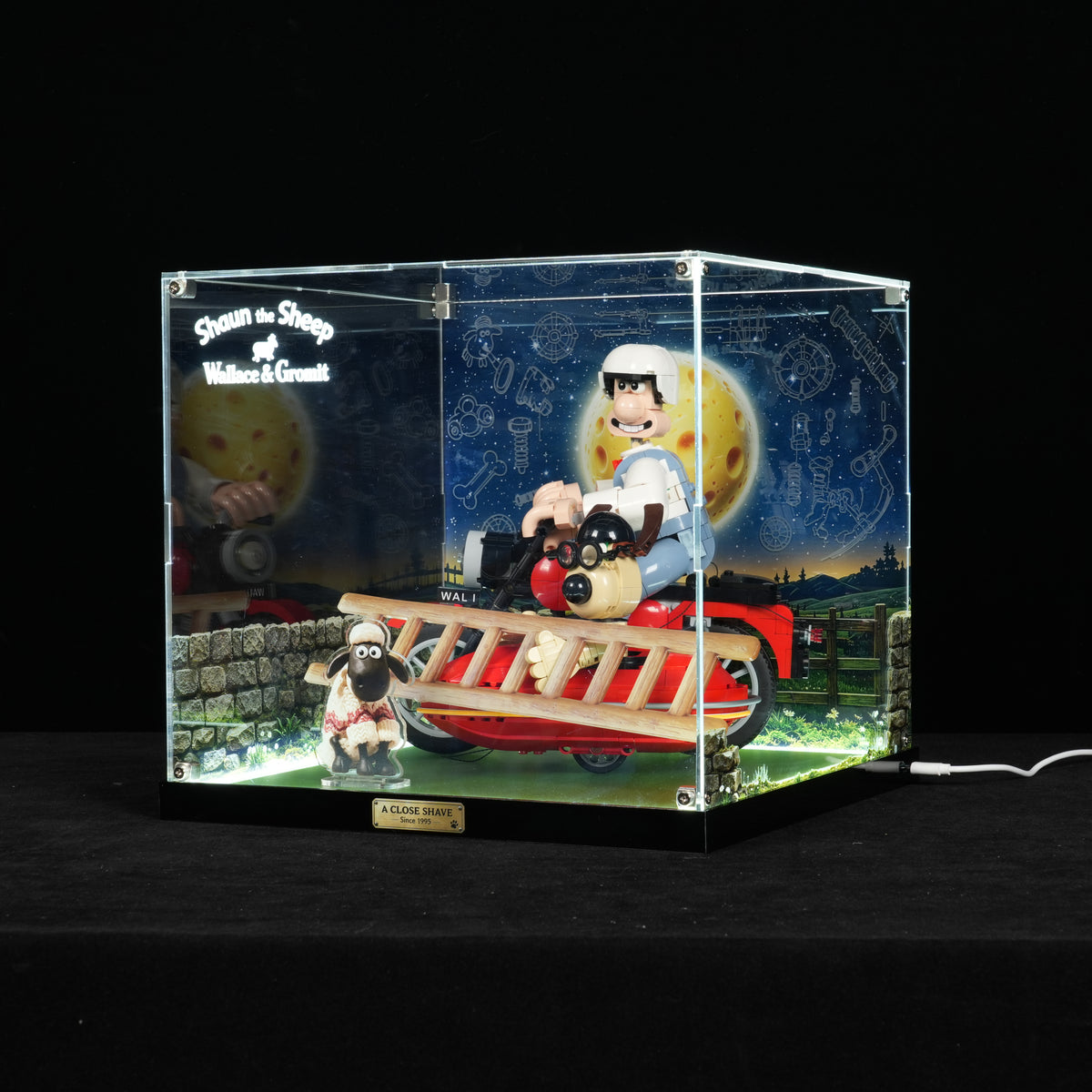 LED Light Acrylic Display Case for  LEGO® Ideas 21371 Wallace & Gromit (LEGO® Set Not Included).