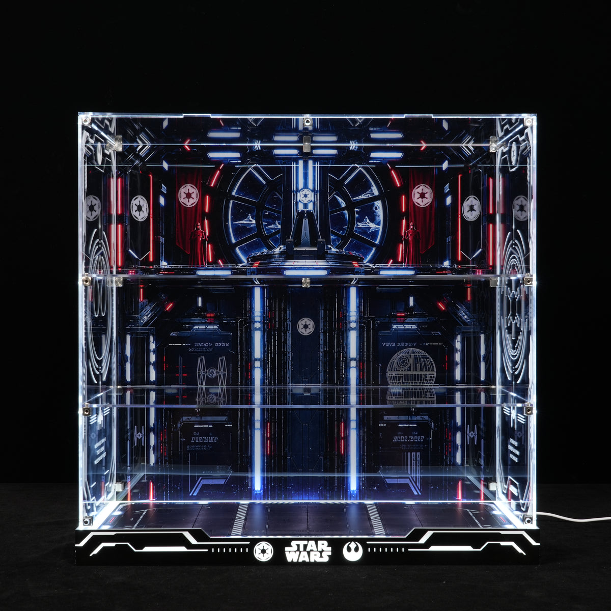 LED Light Acrylic Display Case for  LEGO® Star Wars™ 75427 SMART Play™: Throne Room Duel & A-Wing™ & 75421 SMART Play™:Darth Vader's TIE Fighter™ (LEGO® Set Not Included)