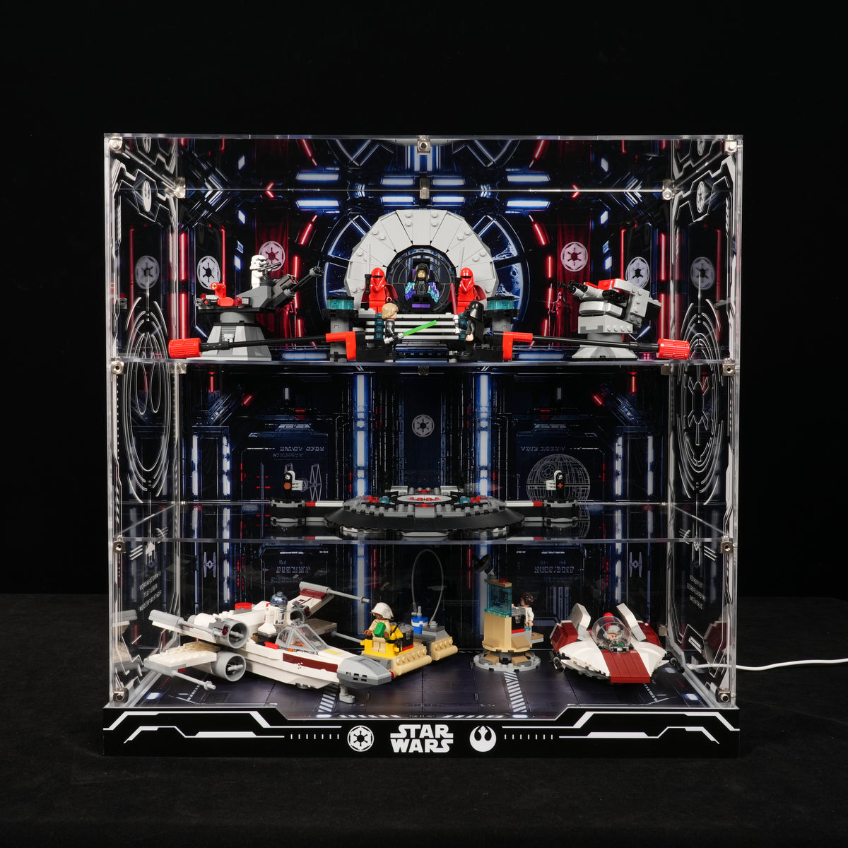 LED Light Acrylic Display Case for  LEGO® Star Wars™ 75427 SMART Play™: Throne Room Duel & A-Wing™ & 75421 SMART Play™:Darth Vader's TIE Fighter™ (LEGO® Set Not Included)
