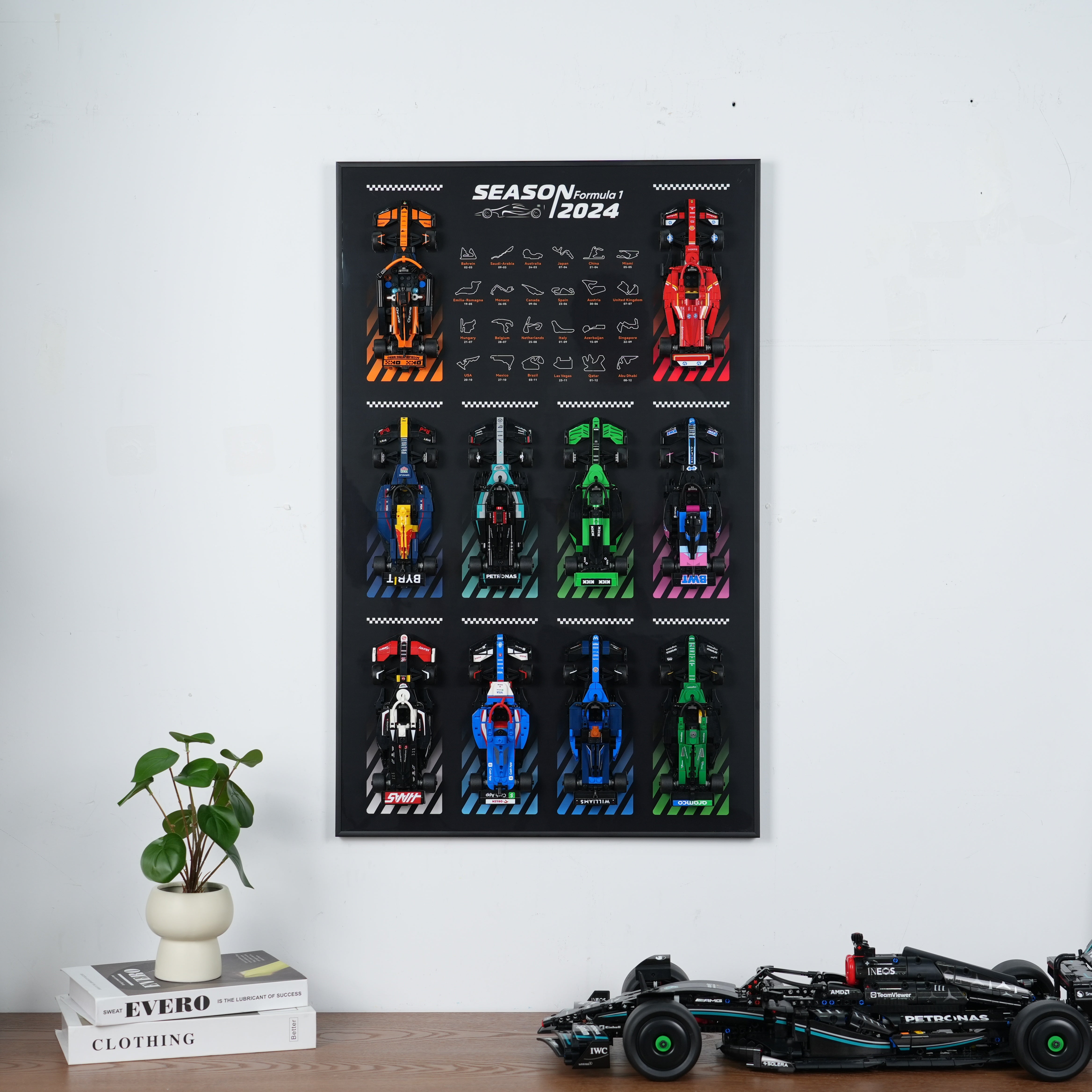 Display Wall Mount for Lego 66802 (77422-77251) F1 Car Speed Champions Ultimate Formula 1 Collector's Pack (Lego Set Not Included)