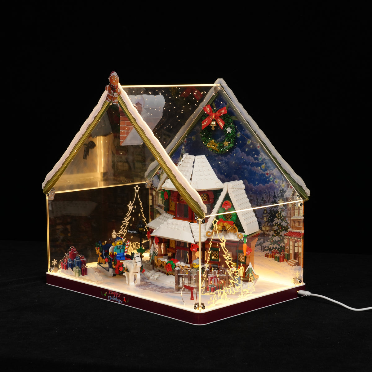 LED Light Acrylic Display Case for LEGO® Icons 11387 Holiday House (LEGO® Set Not Included)