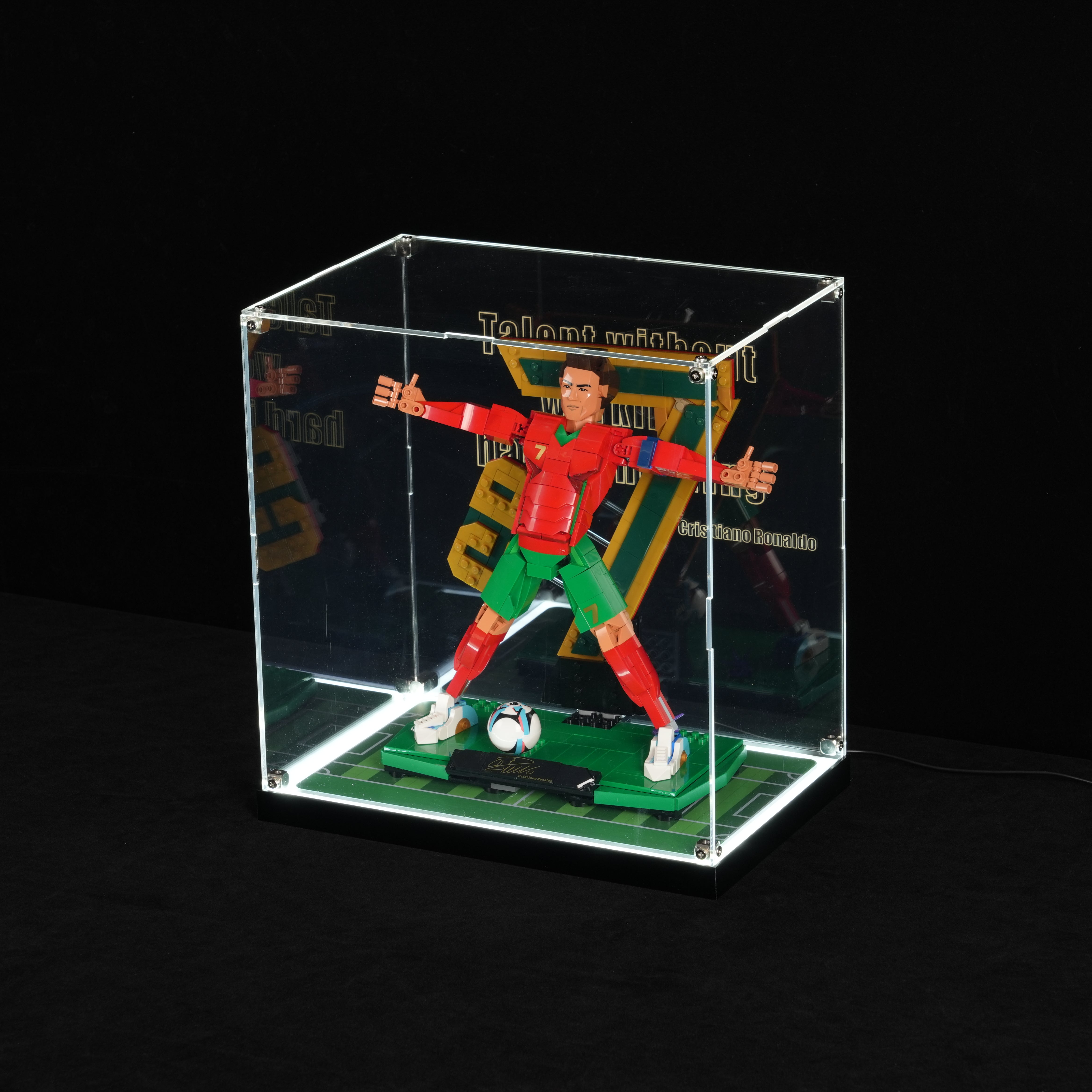 LED Light Acrylic Display Case for LEGO® Editions 43016 Cristiano Ronaldo – Football Legend (LEGO® Set NOT Included)