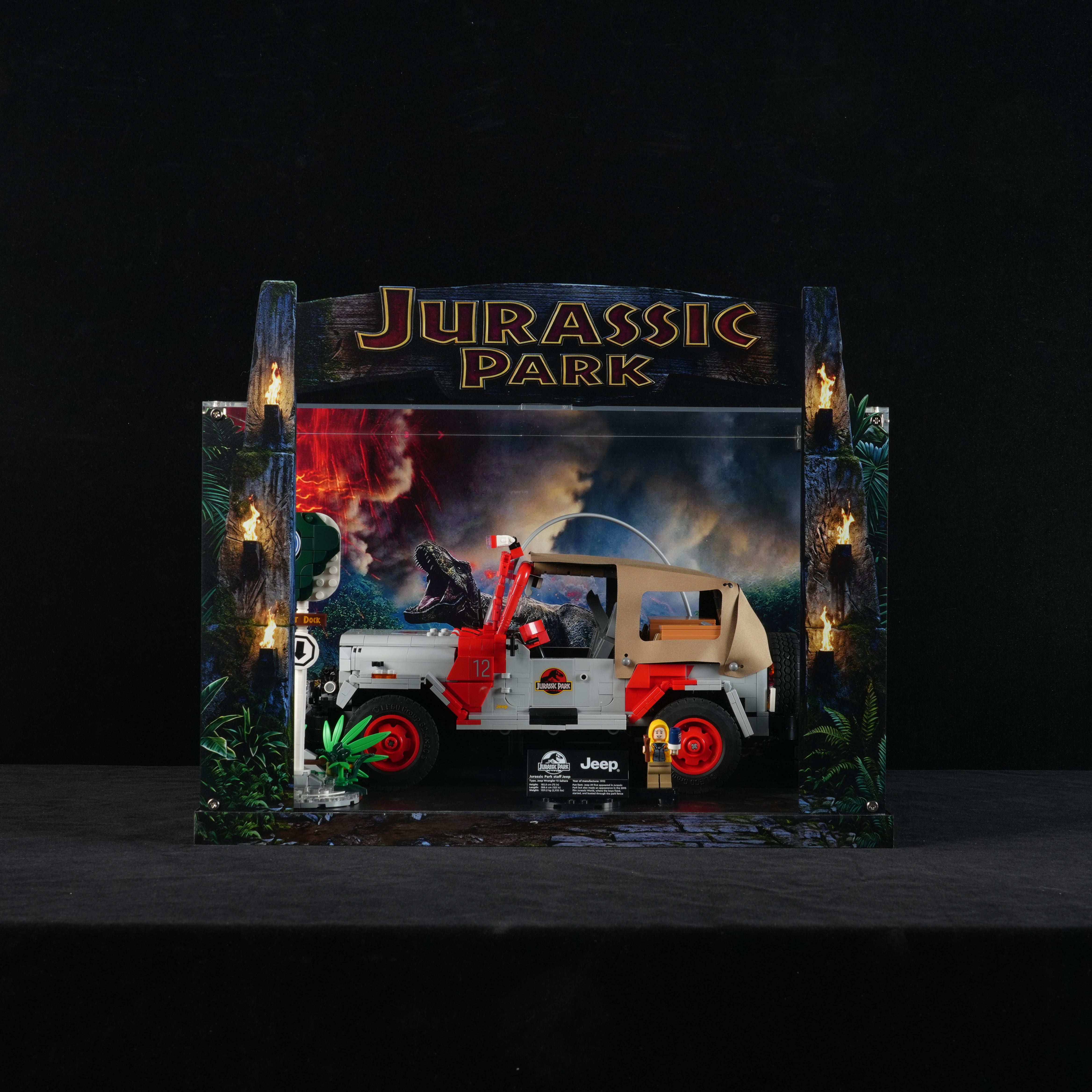 LED Light Acrylic Display Case for LEGO® Jurassic World™ 77984 Jurassic Park Jeep® Wrangler (LEGO® Set NOT Include)